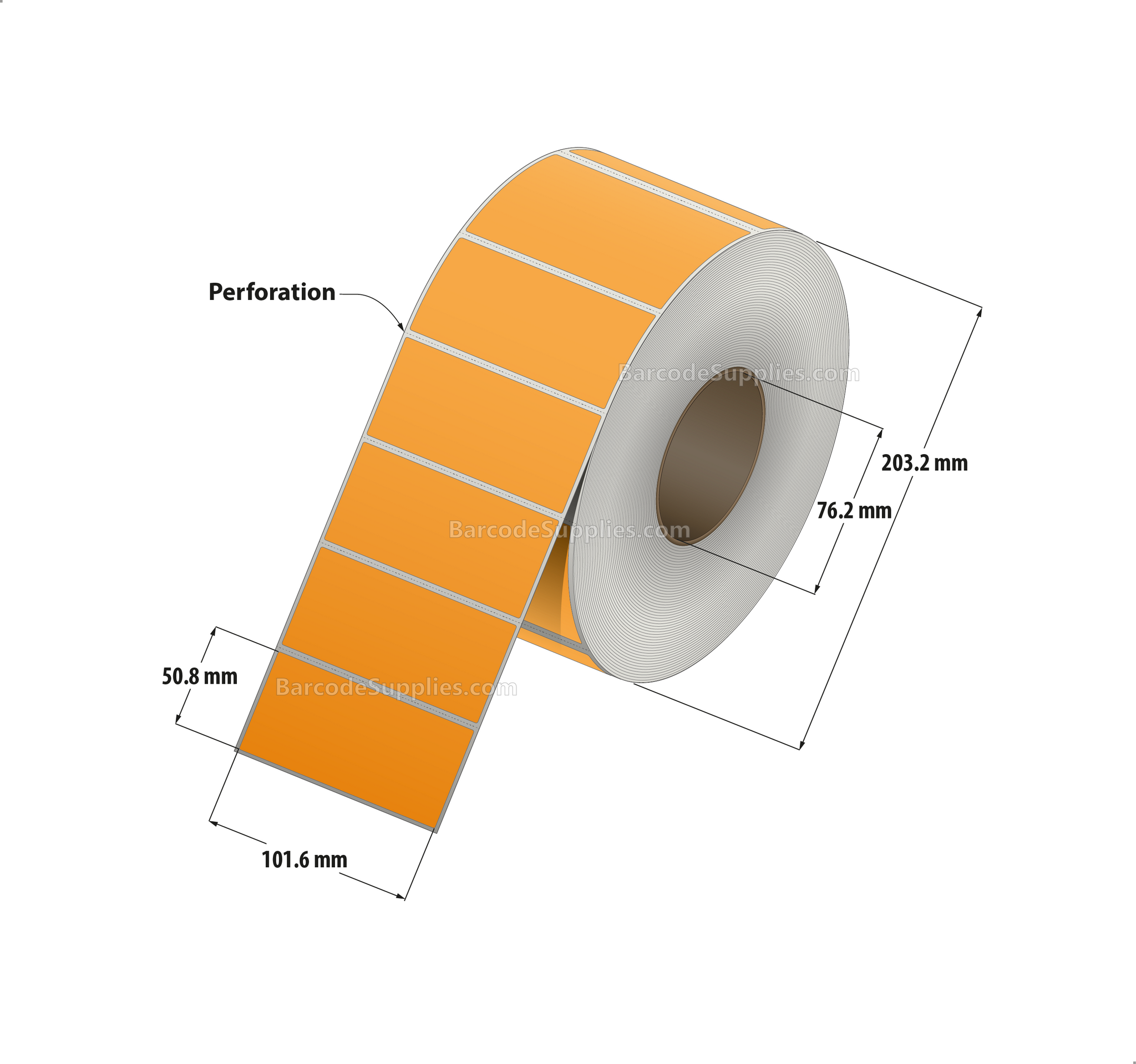 4 x 2 Thermal Transfer Fluorescent 804 Orange Labels With Permanent Adhesive - Perforated - 2900 Labels Per Roll - Carton Of 4 Rolls - 11600 Labels Total - MPN: FL-4-2-2900-OR