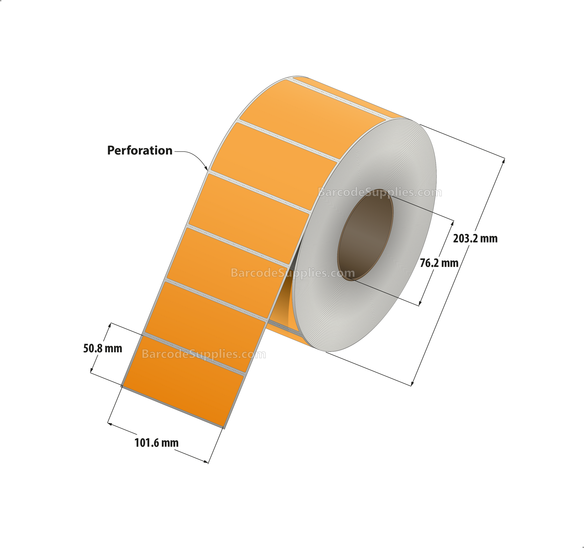 4 x 2 Thermal Transfer 136 Orange Labels With Permanent Acrylic Adhesive - Perforated - 3000 Labels Per Roll - Carton Of 4 Rolls - 12000 Labels Total - MPN: TH42-1PO
