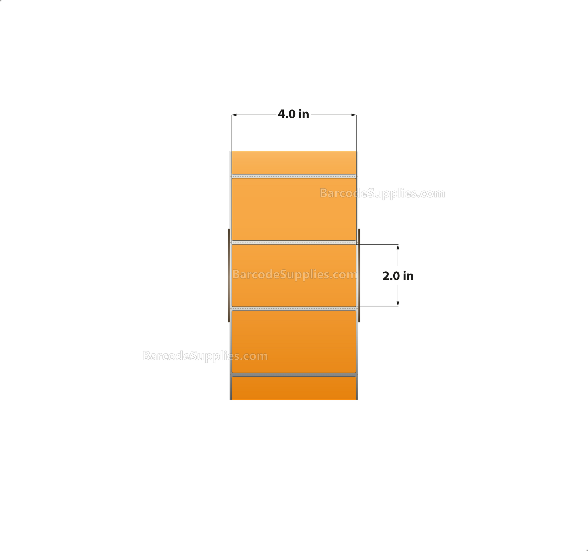 4 x 2 Thermal Transfer Fluorescent 804 Orange Labels With Permanent Adhesive - Perforated - 2900 Labels Per Roll - Carton Of 4 Rolls - 11600 Labels Total - MPN: FL-4-2-2900-OR