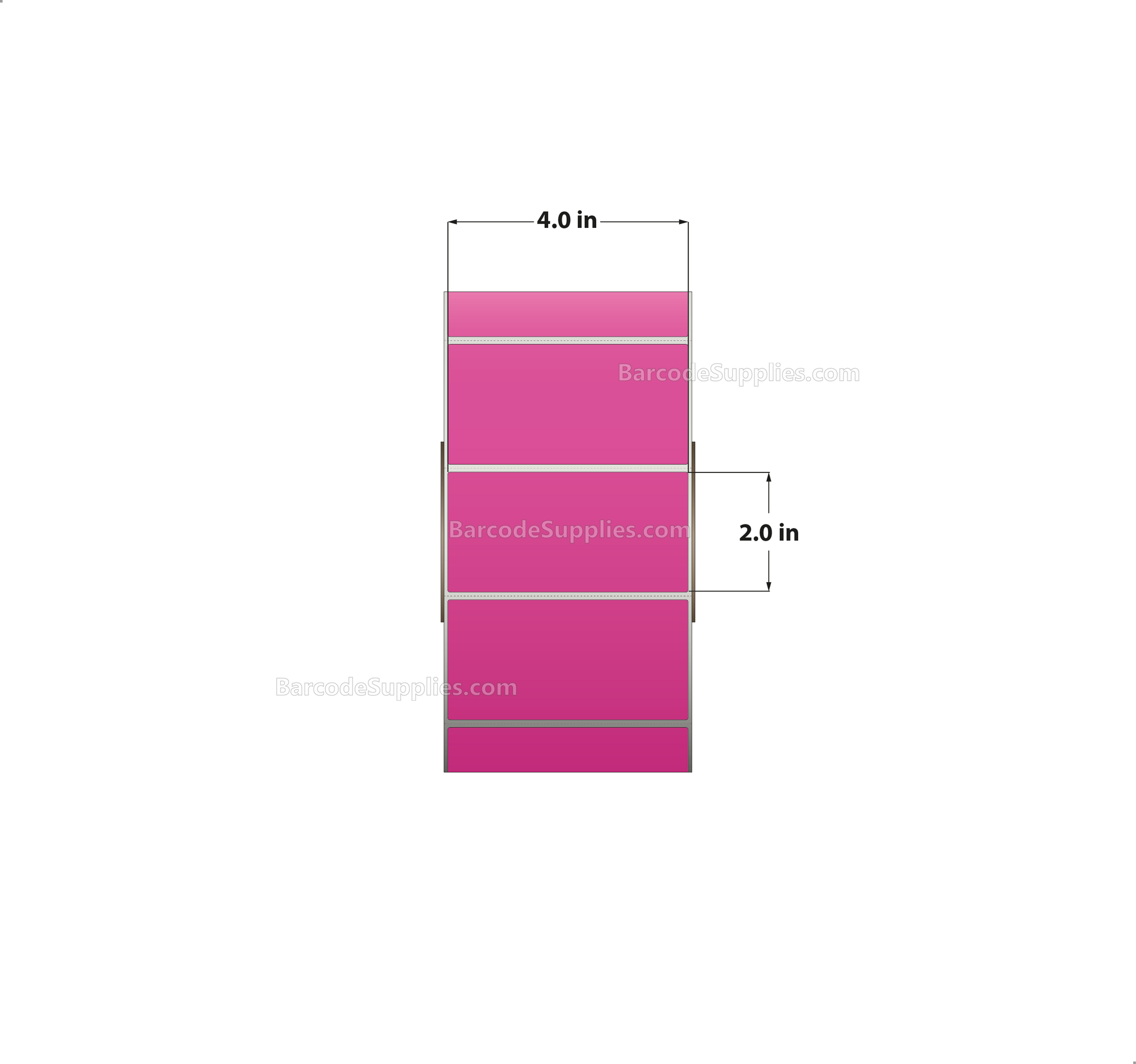 4 x 2 Thermal Transfer Fluorescent 806 Pink Labels With Permanent Adhesive - Perforated - 2900 Labels Per Roll - Carton Of 4 Rolls - 11600 Labels Total - MPN: FL-4-2-2900-PK