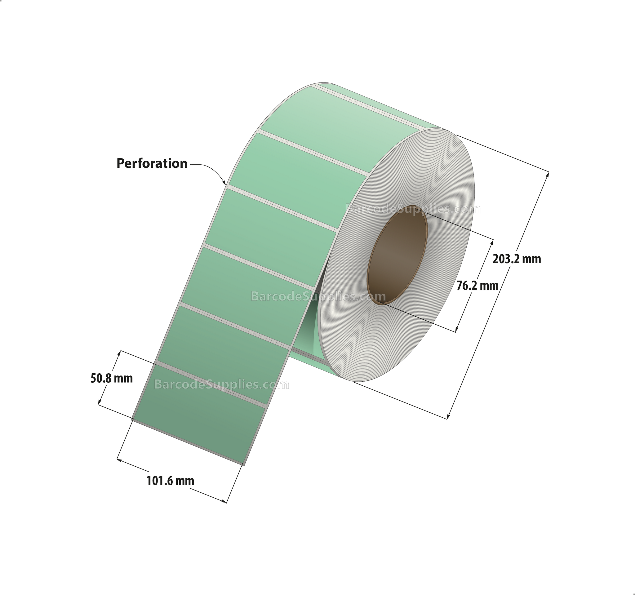 4 x 2 Direct Thermal Green Labels With Acrylic Adhesive - Perforated - 2900 Labels Per Roll - Carton Of 4 Rolls - 11600 Labels Total - MPN: RD-4-2-2900-GR