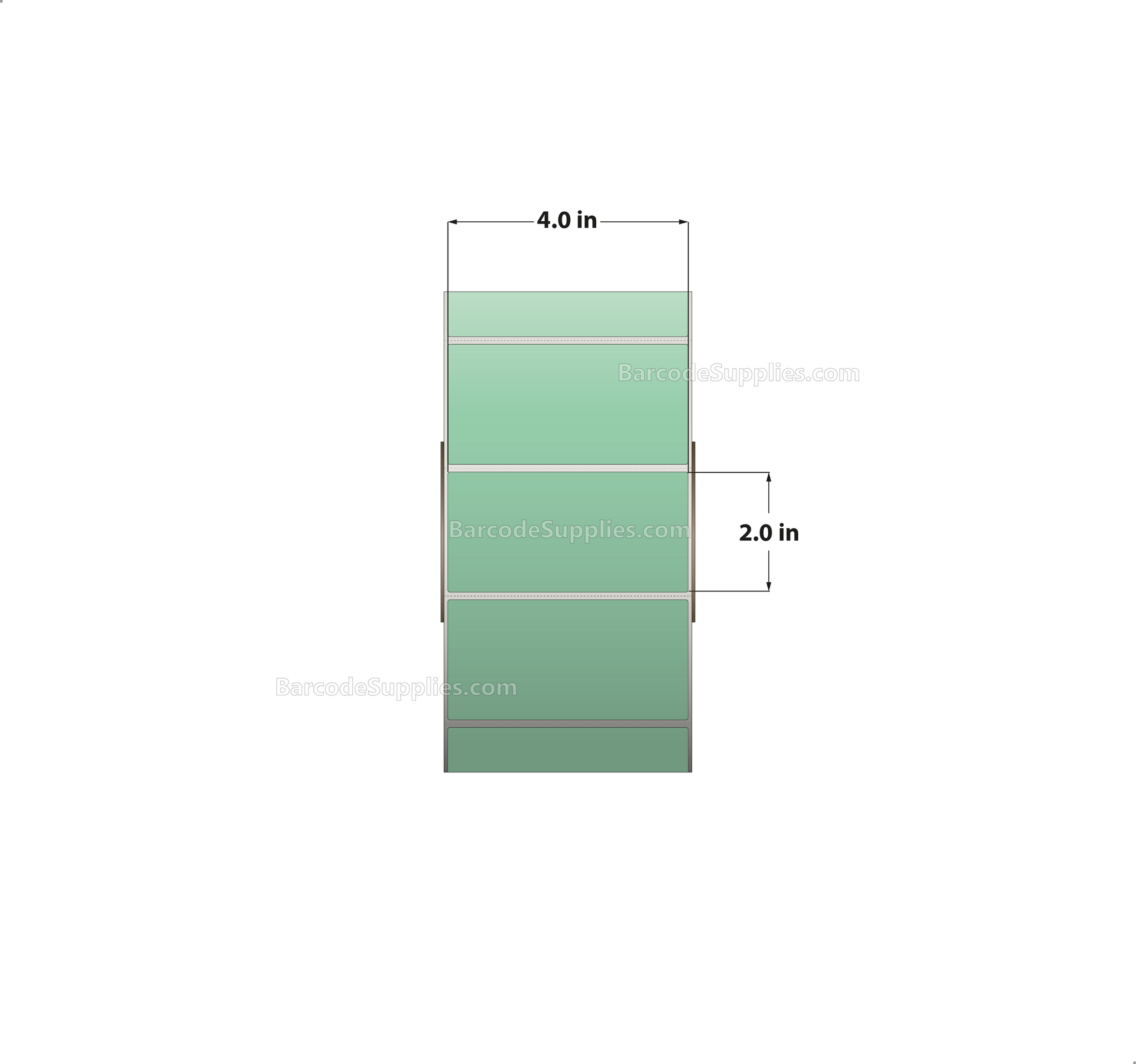 4 x 2 Direct Thermal Green Labels With Acrylic Adhesive - Perforated - 2900 Labels Per Roll - Carton Of 4 Rolls - 11600 Labels Total - MPN: RD-4-2-2900-GR