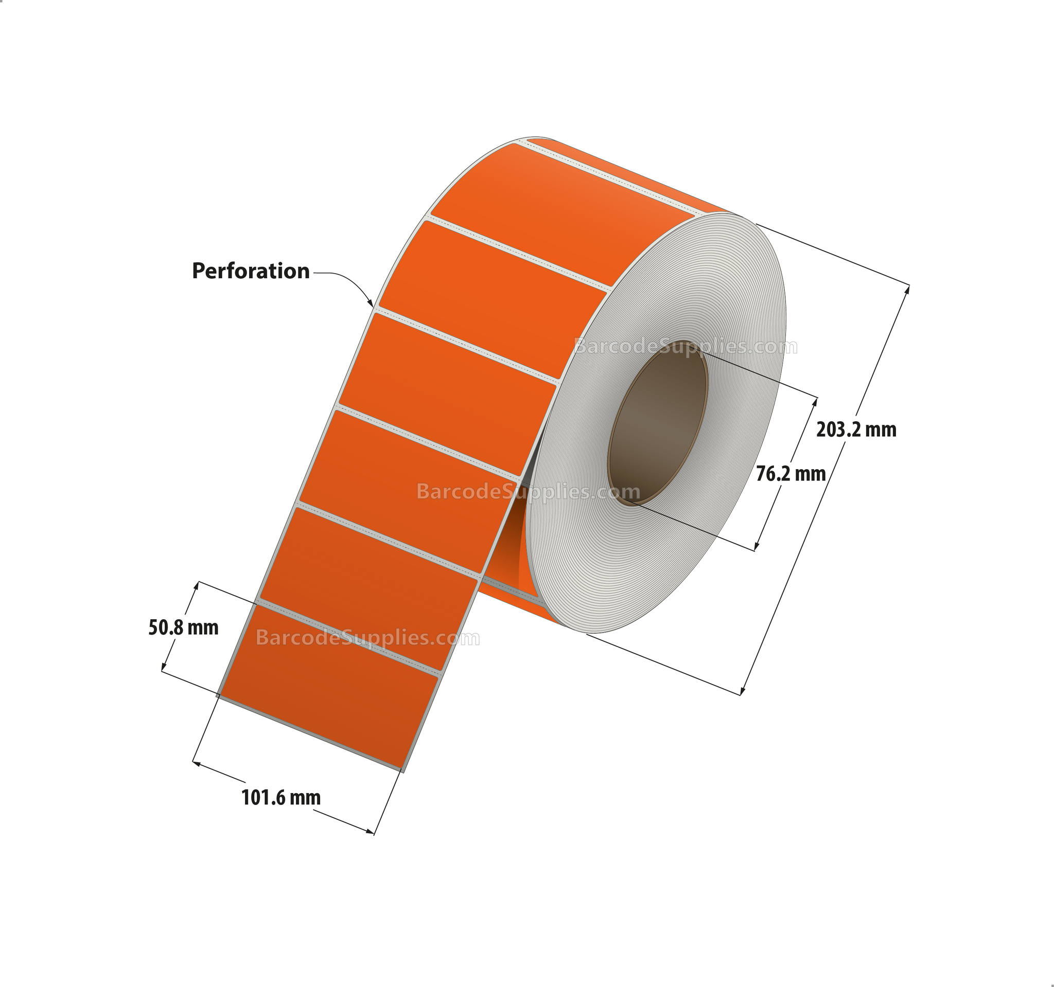 4 x 2 Direct Thermal Orange Labels With Acrylic Adhesive - Perforated - 2900 Labels Per Roll - Carton Of 4 Rolls - 11600 Labels Total - MPN: RD-4-2-2900-OR