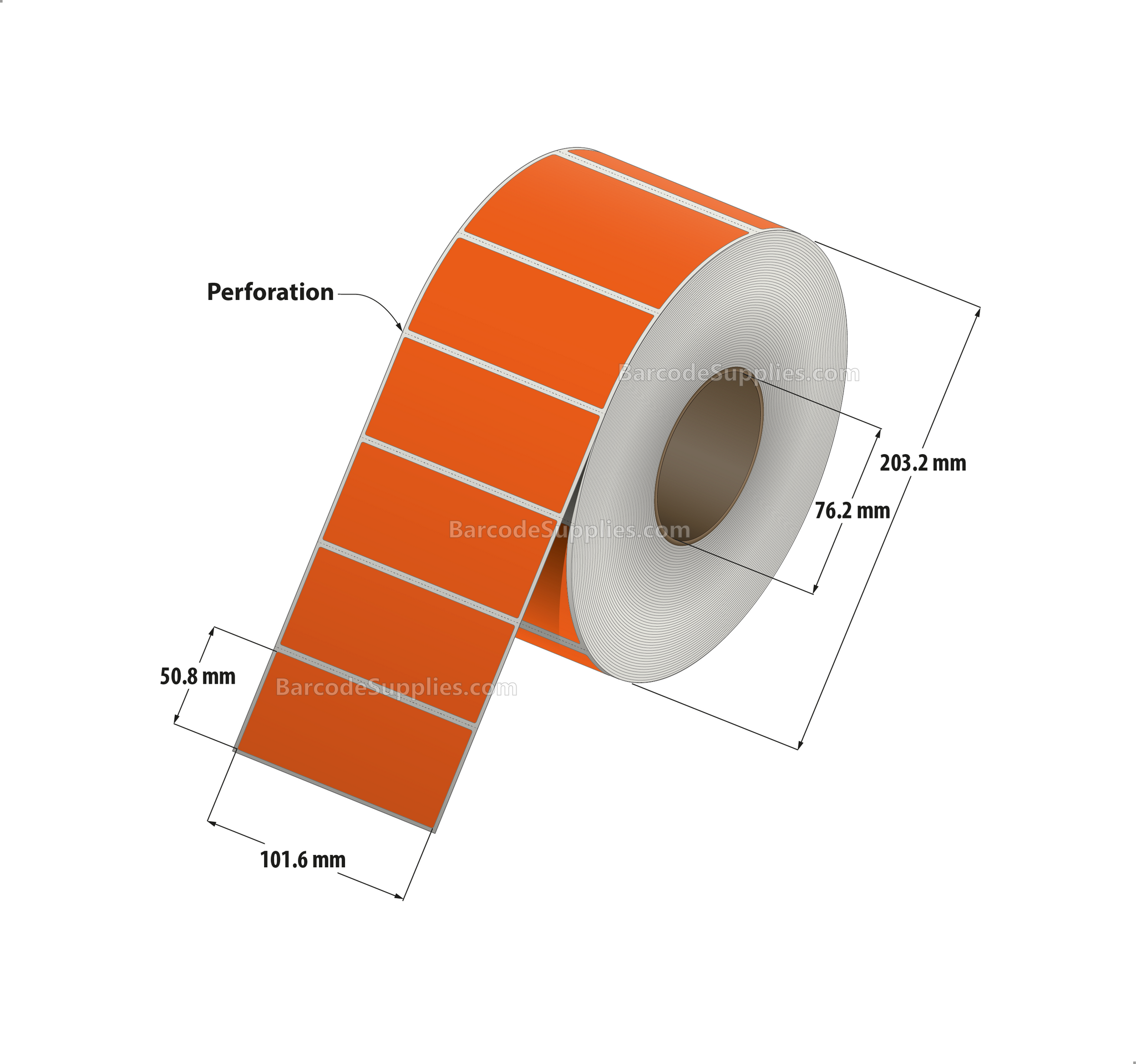 4 x 2 Thermal Transfer 1495 Orange Labels With Permanent Adhesive - Perforated - 2900 Labels Per Roll - Carton Of 4 Rolls - 11600 Labels Total - MPN: RFC-4-2-2900-OR
