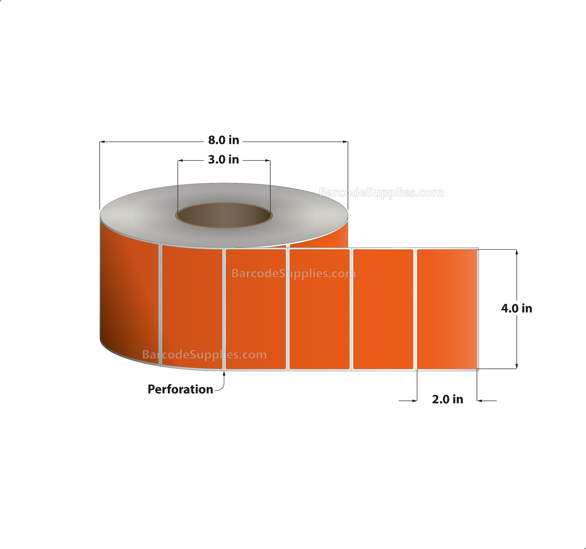 4 x 2 Thermal Transfer 1495 Orange Labels With Permanent Adhesive - Perforated - 2900 Labels Per Roll - Carton Of 4 Rolls - 11600 Labels Total - MPN: RFC-4-2-2900-OR