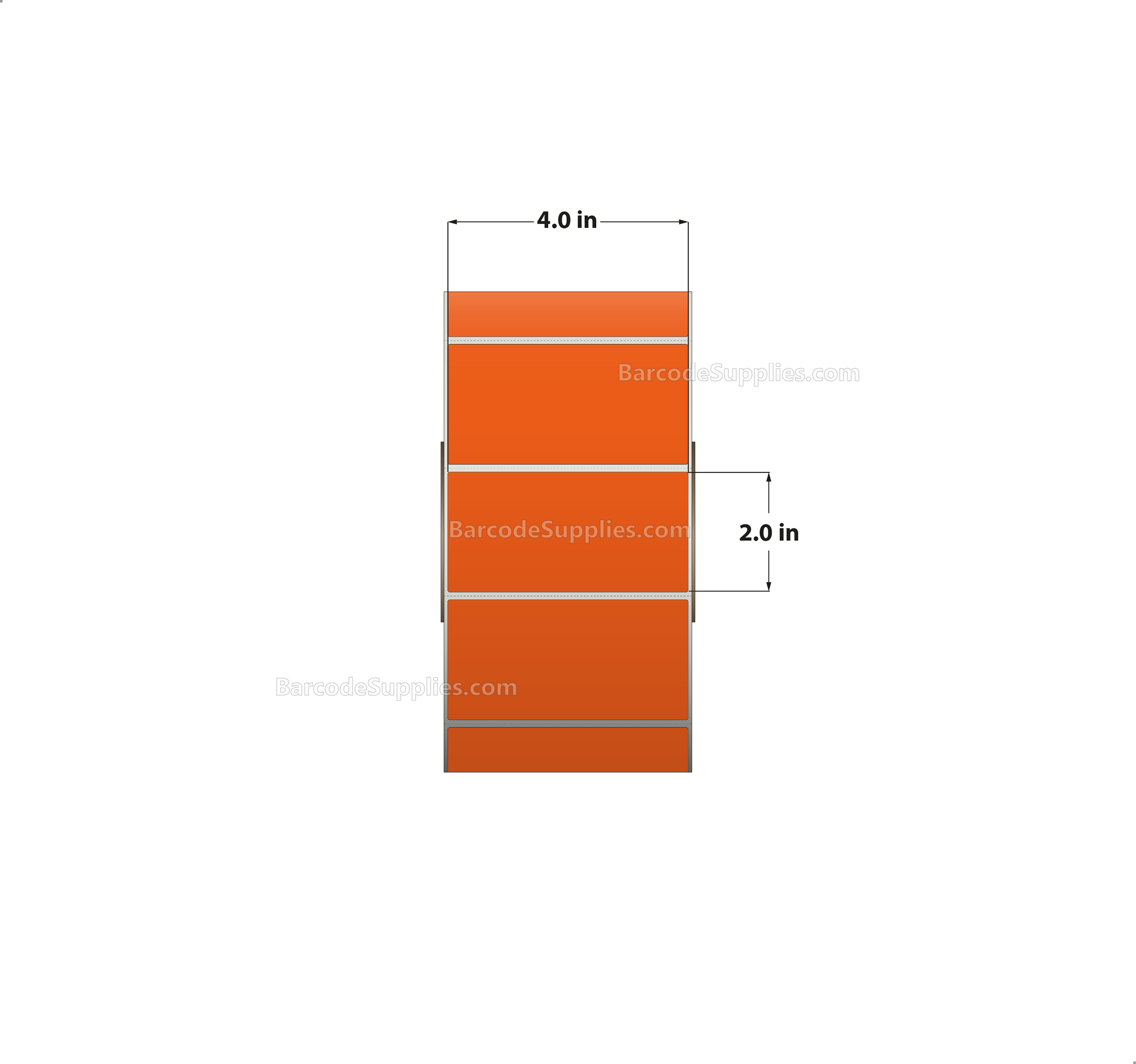 4 x 2 Direct Thermal Orange Labels With Acrylic Adhesive - Perforated - 2900 Labels Per Roll - Carton Of 4 Rolls - 11600 Labels Total - MPN: RD-4-2-2900-OR