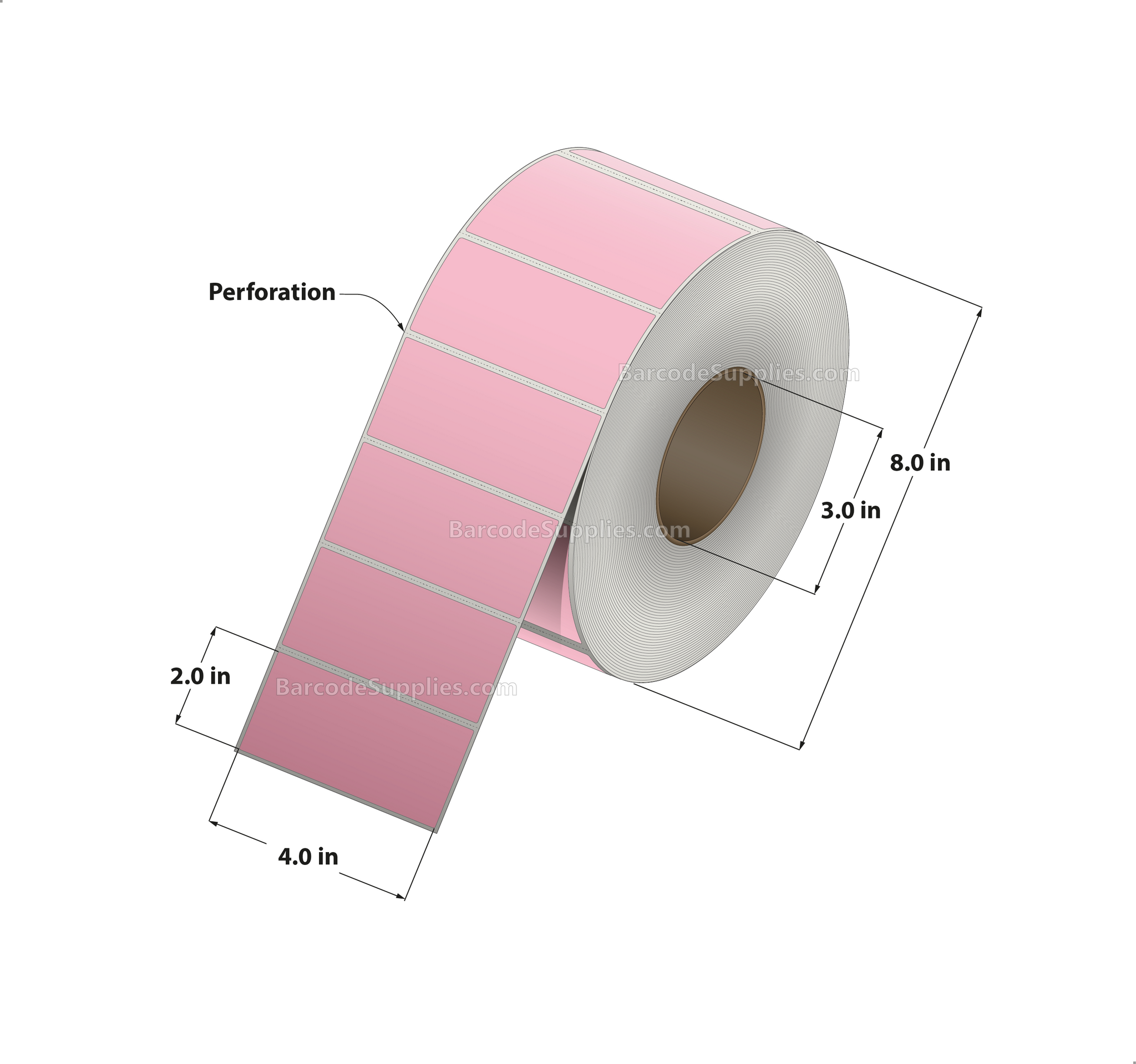 4 x 2 Thermal Transfer 196 PInk Labels With Permanent Acrylic Adhesive - Perforated - 3000 Labels Per Roll - Carton Of 4 Rolls - 12000 Labels Total - MPN: TH42-1PP