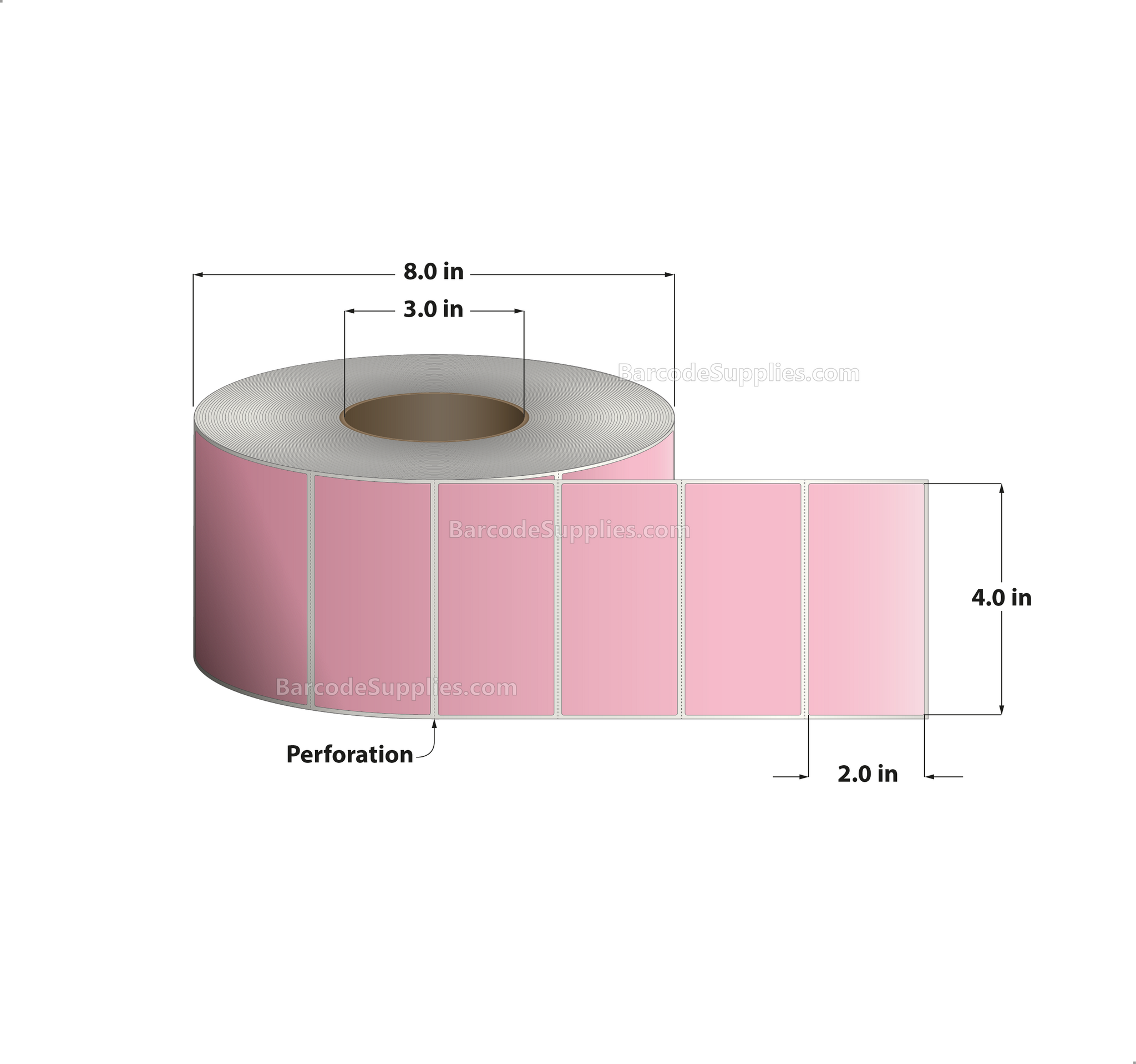 4 x 2 Thermal Transfer 196 PInk Labels With Permanent Acrylic Adhesive - Perforated - 3000 Labels Per Roll - Carton Of 4 Rolls - 12000 Labels Total - MPN: TH42-1PP