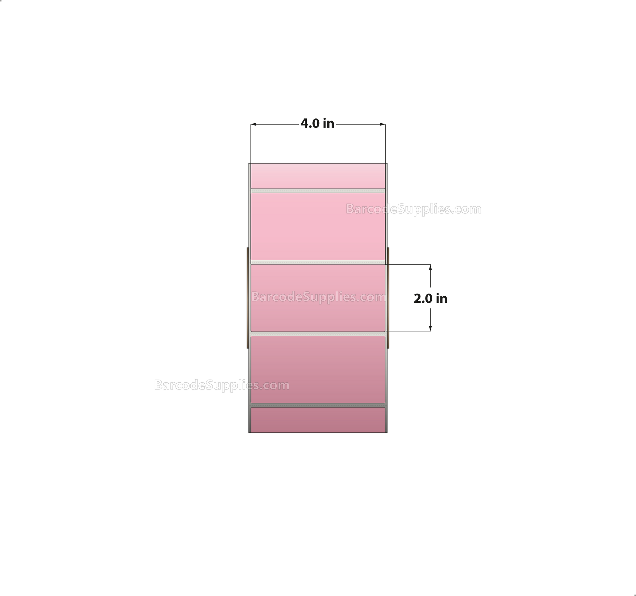 4 x 2 Thermal Transfer 176 Pink Labels With Permanent Adhesive - Perforated - 2900 Labels Per Roll - Carton Of 4 Rolls - 11600 Labels Total - MPN: RFC-4-2-2900-PK