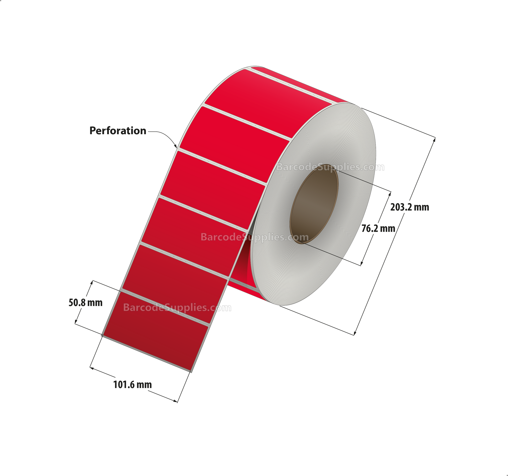 4 x 2 Direct Thermal Red Labels With Acrylic Adhesive - Perforated - 2900 Labels Per Roll - Carton Of 4 Rolls - 11600 Labels Total - MPN: RD-4-2-2900-RD