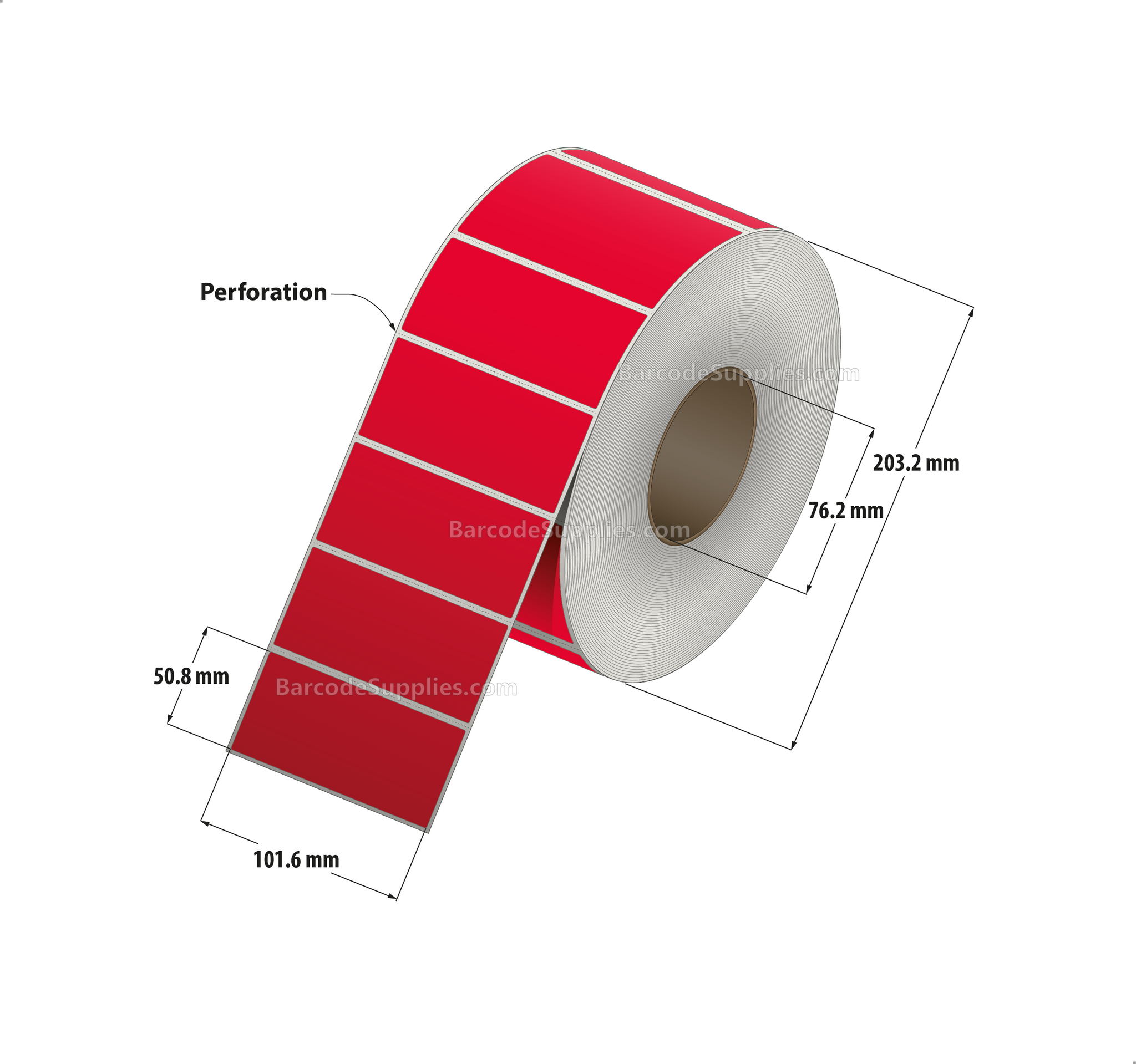 4 x 2 Thermal Transfer 032 Red Labels With Permanent Adhesive - Perforated - 2900 Labels Per Roll - Carton Of 4 Rolls - 11600 Labels Total - MPN: RFC-4-2-2900-RD