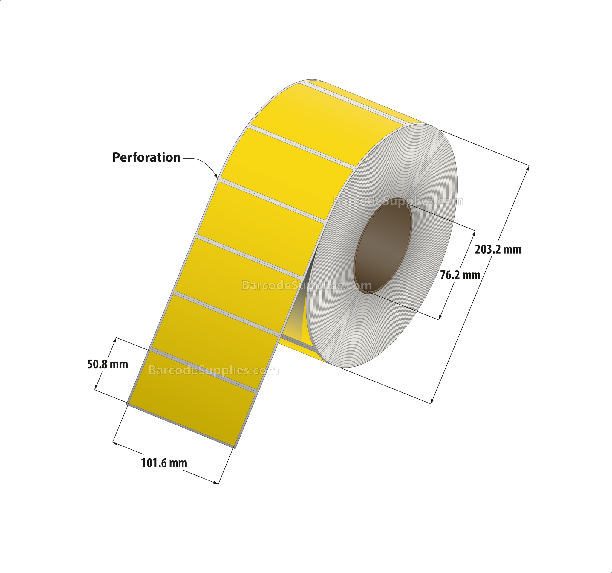 4 x 2 Thermal Transfer Pantone Yellow Labels With Permanent Adhesive - Perforated - 2900 Labels Per Roll - Carton Of 4 Rolls - 11600 Labels Total - MPN: RFC-4-2-2900-YL