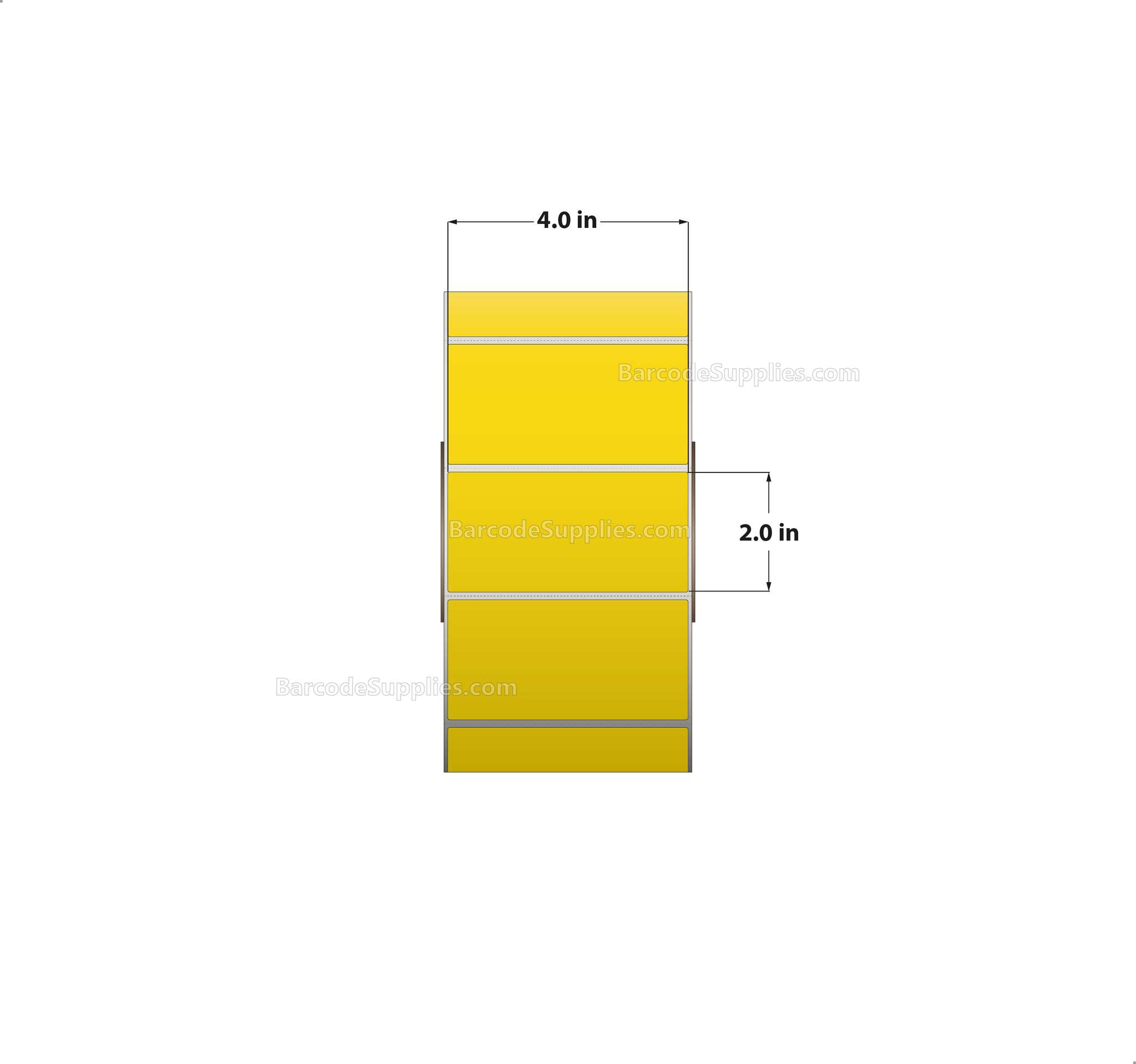 4 x 2 Direct Thermal Yellow Labels With Acrylic Adhesive - Perforated - 2900 Labels Per Roll - Carton Of 4 Rolls - 11600 Labels Total - MPN: RD-4-2-2900-YL