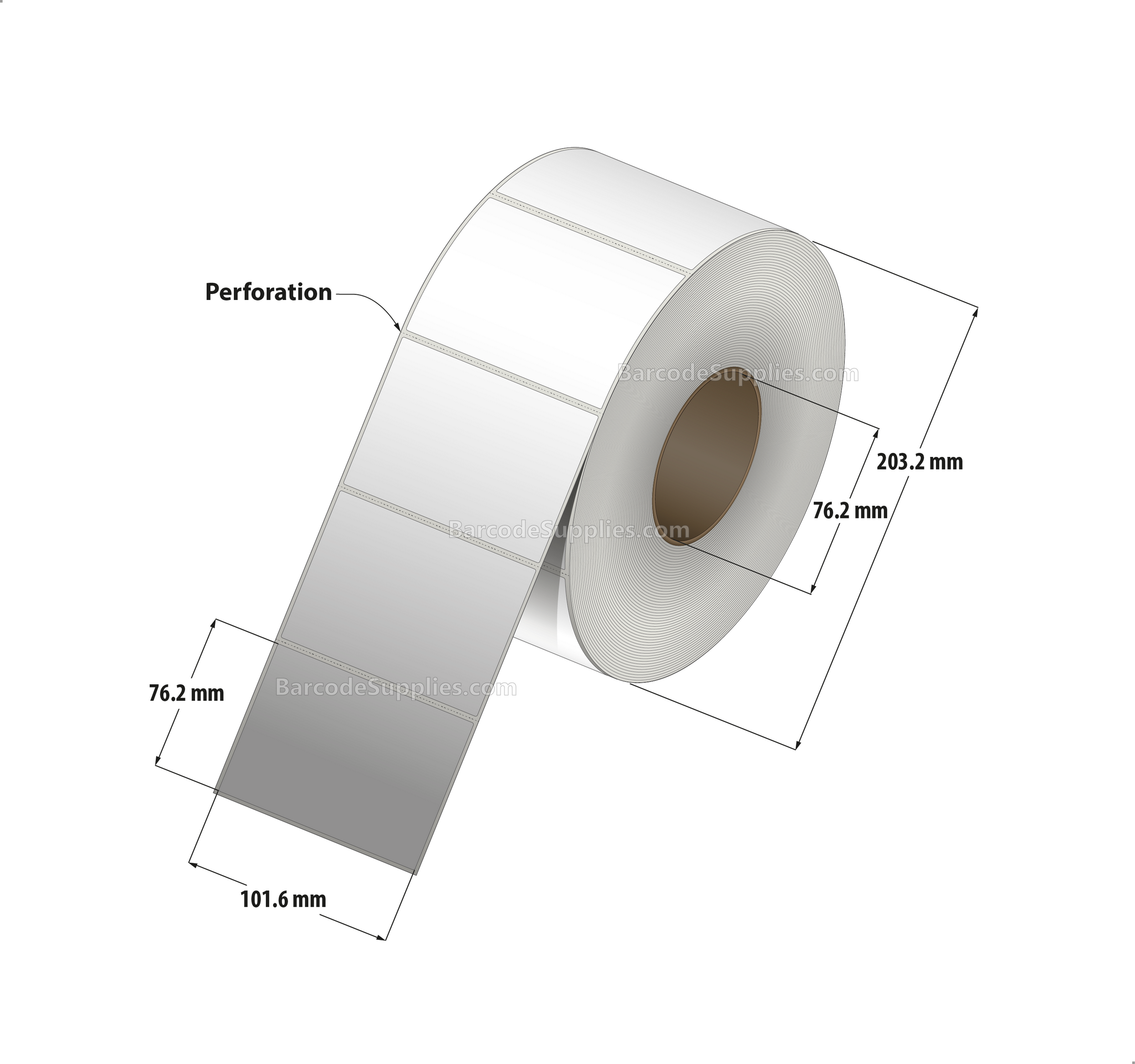 4 x 3 Thermal Transfer White Labels With Permanent Acrylic Adhesive - Perforated - 1900 Labels Per Roll - Carton Of 4 Rolls - 7600 Labels Total - MPN: TH43-1P