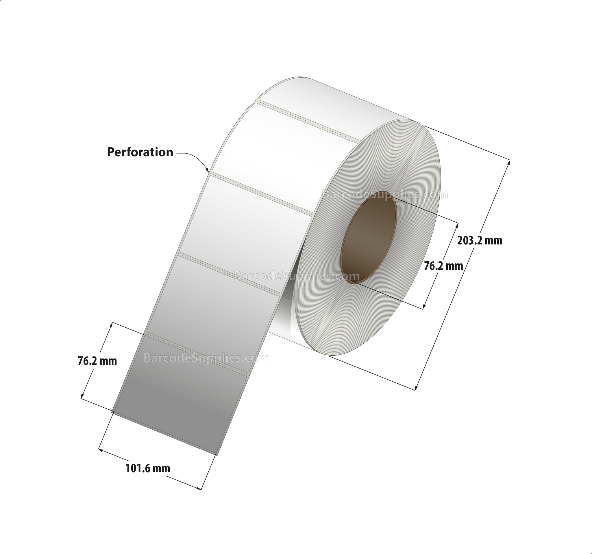 4 x 3 Thermal Transfer White Labels With Rubber Adhesive - Perforated - 2400 Labels Per Roll - Carton Of 4 Rolls - 9600 Labels Total - MPN: CTT400300-3P