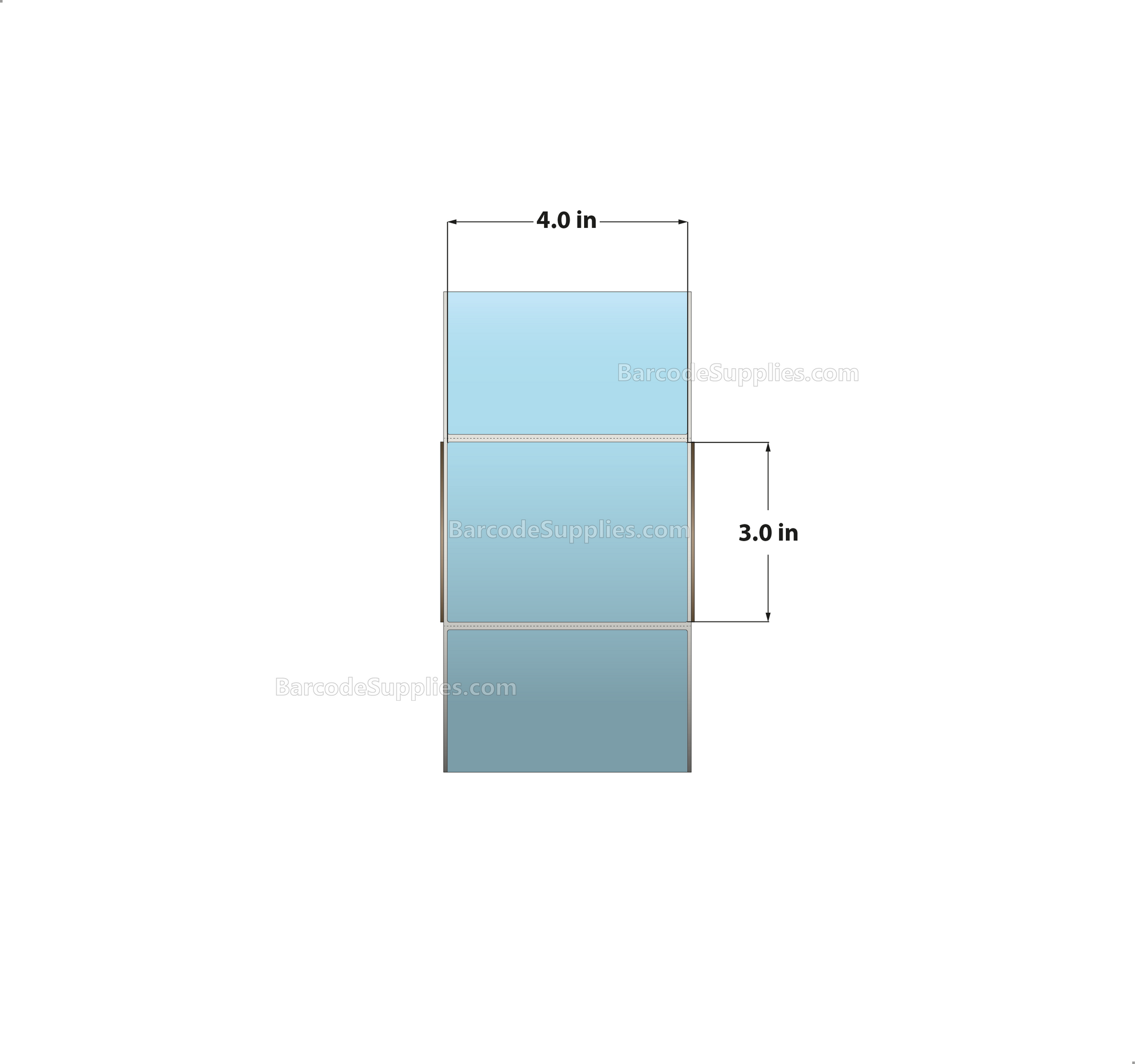 4 x 3 Direct Thermal Blue Labels With Acrylic Adhesive - Perforated - 1900 Labels Per Roll - Carton Of 4 Rolls - 7600 Labels Total - MPN: RD-4-3-1900-BL