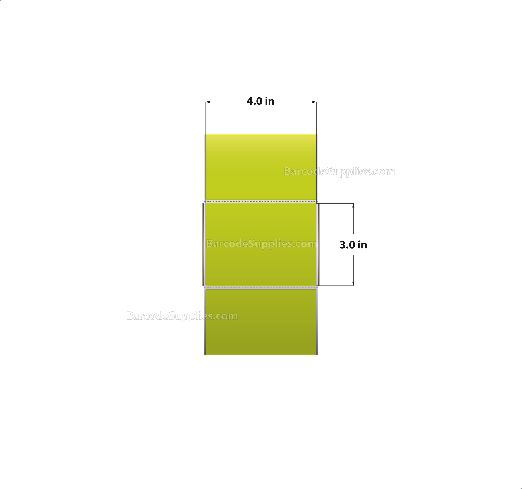 4 x 3 Thermal Transfer Fluorescent Chartreuse Labels With Permanent Adhesive - Perforated - 1900 Labels Per Roll - Carton Of 4 Rolls - 7600 Labels Total - MPN: FL-4-3-1900-CH