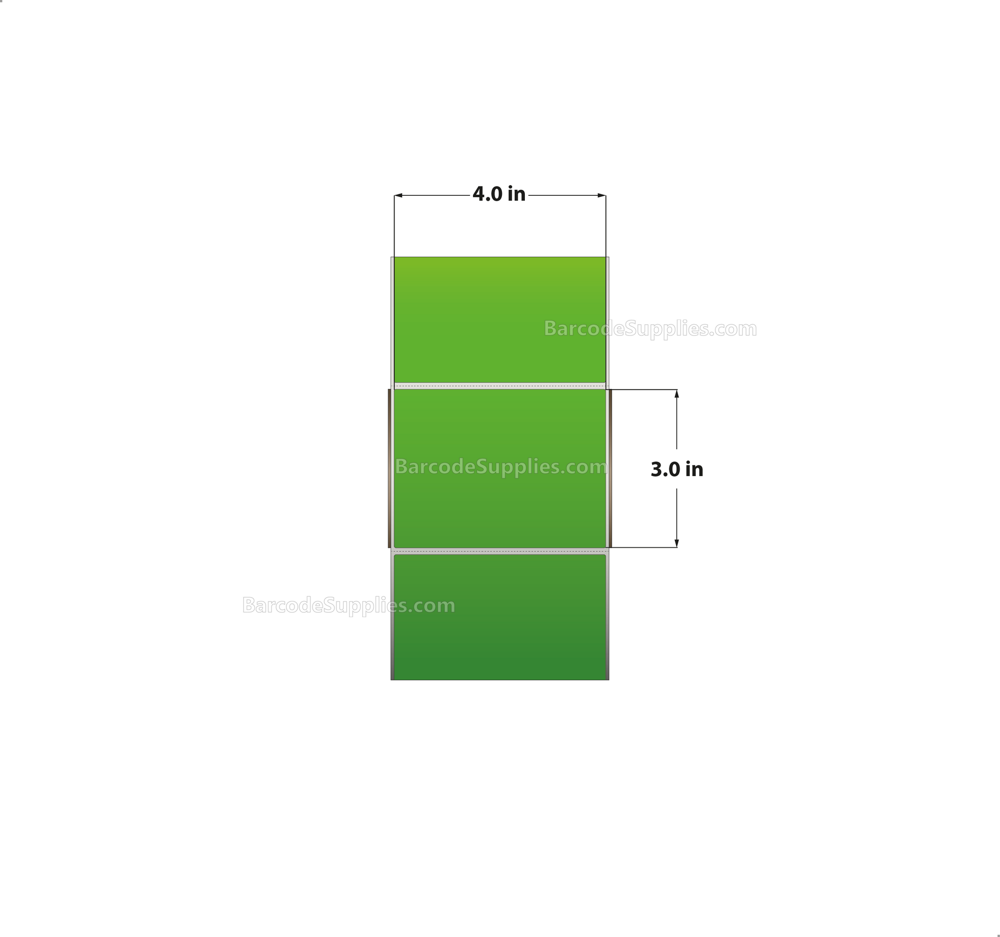 4 x 3 Thermal Transfer Fluorescent 802 Green Labels With Permanent Adhesive - Perforated - 1900 Labels Per Roll - Carton Of 4 Rolls - 7600 Labels Total - MPN: FL-4-3-1900-GR