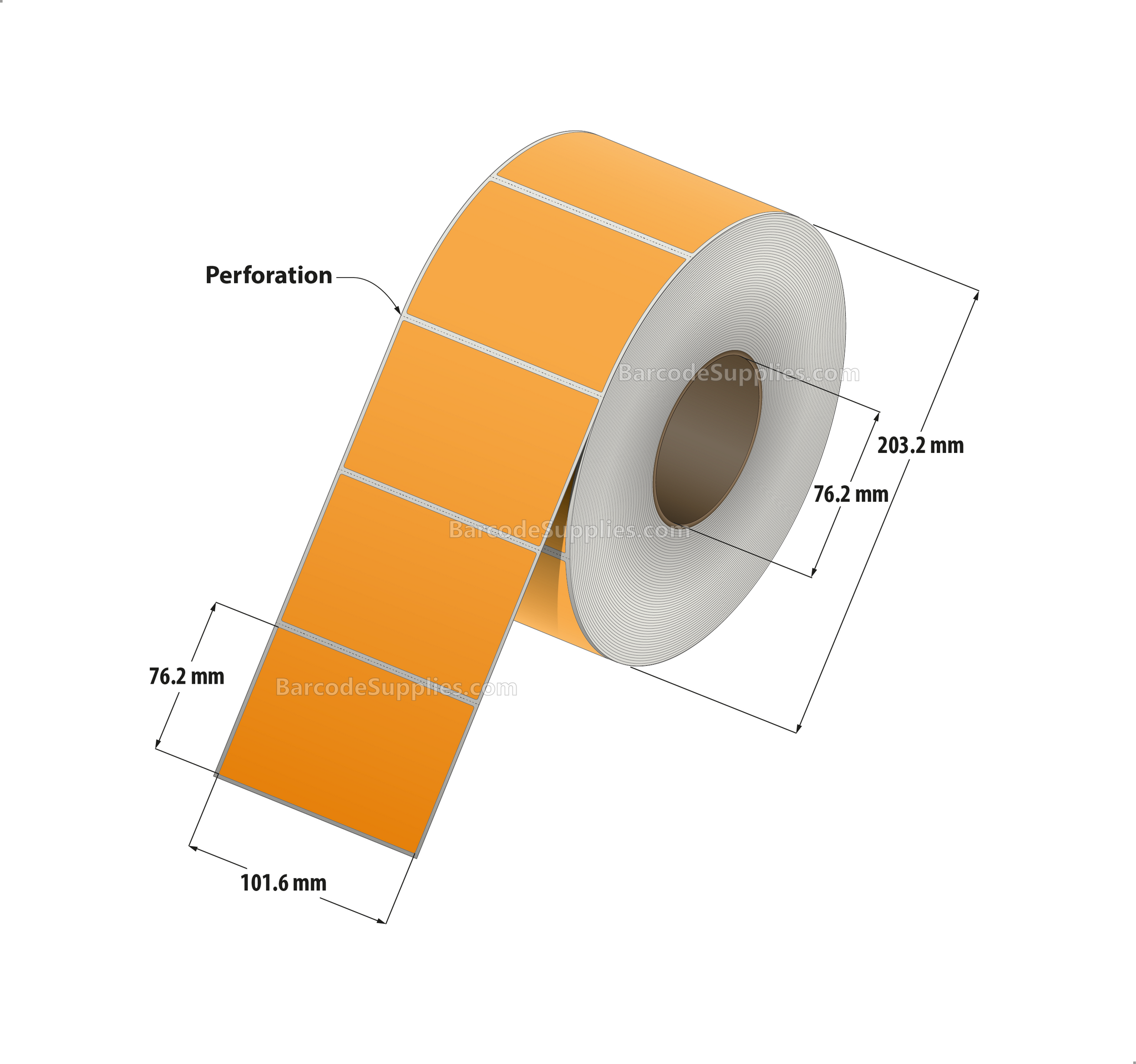 4 x 3 Thermal Transfer 1495 Orange Labels With Permanent Adhesive - Perforated - 1900 Labels Per Roll - Carton Of 4 Rolls - 7600 Labels Total - MPN: RFC-4-3-1900-OR