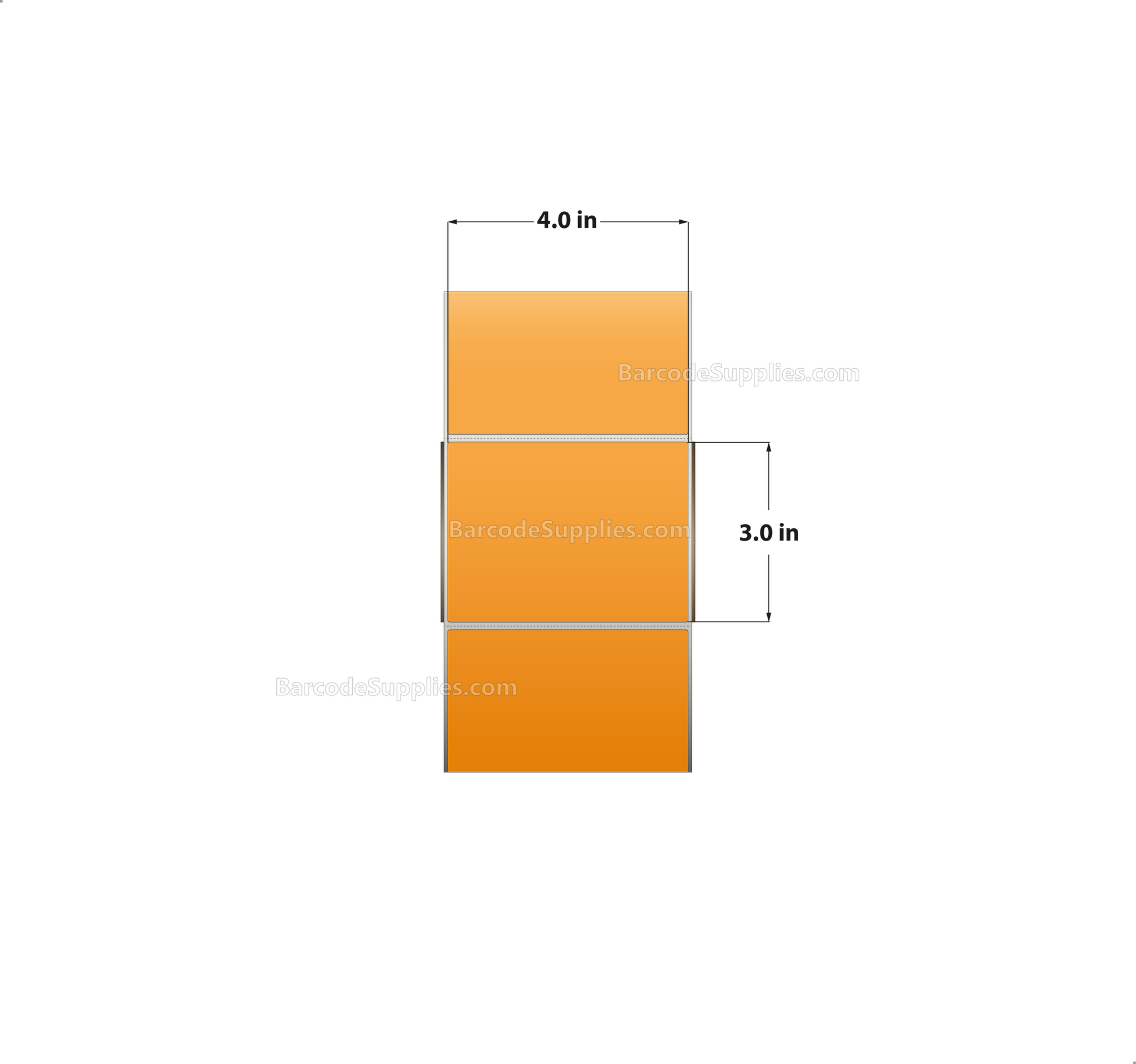 4 x 3 Thermal Transfer 1495 Orange Labels With Permanent Adhesive - Perforated - 1900 Labels Per Roll - Carton Of 4 Rolls - 7600 Labels Total - MPN: RFC-4-3-1900-OR