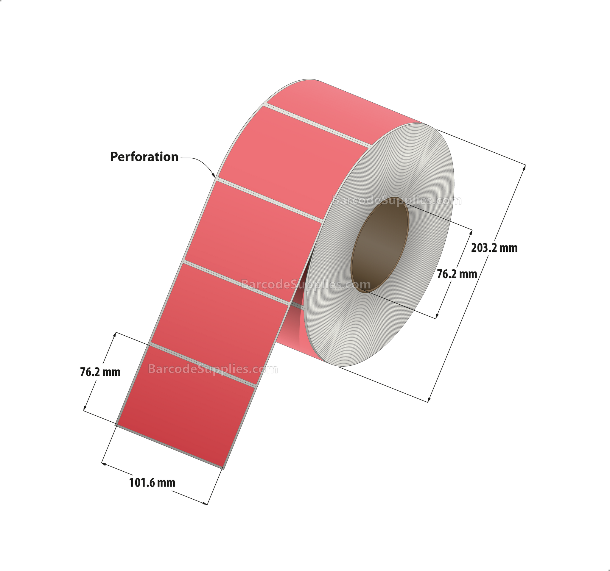 4 x 2 Thermal Transfer Fluorescent 805 Red Labels With Permanent Adhesive - Perforated - 2900 Labels Per Roll - Carton Of 4 Rolls - 11600 Labels Total - MPN: FL-4-2-2900-RD