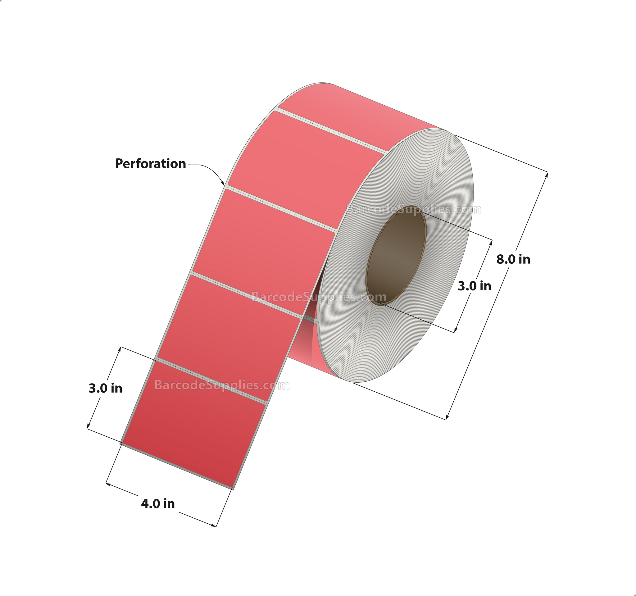 4 x 2 Thermal Transfer Fluorescent 805 Red Labels With Permanent Adhesive - Perforated - 2900 Labels Per Roll - Carton Of 4 Rolls - 11600 Labels Total - MPN: FL-4-2-2900-RD