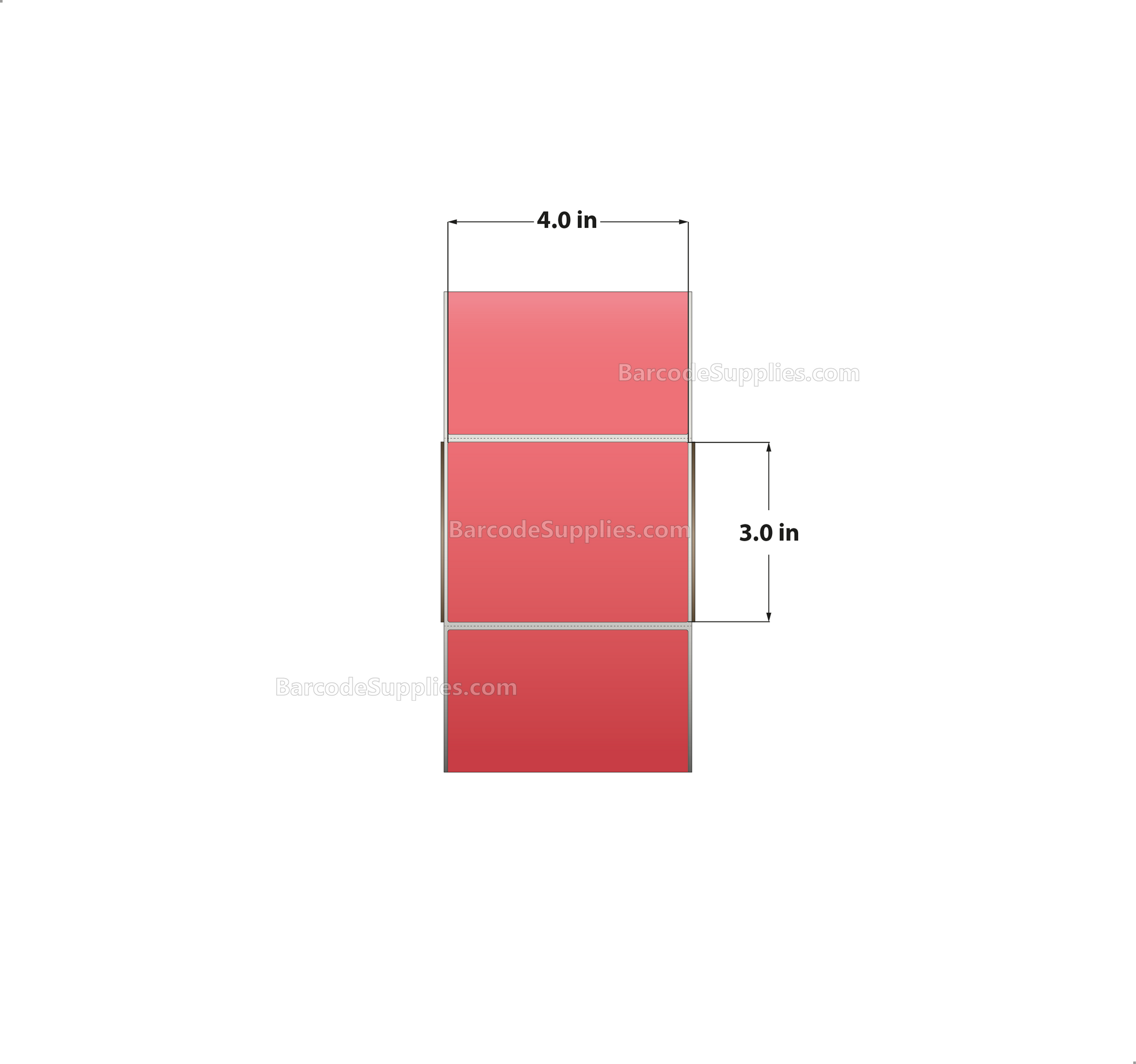 4 x 2 Thermal Transfer Fluorescent 805 Red Labels With Permanent Adhesive - Perforated - 2900 Labels Per Roll - Carton Of 4 Rolls - 11600 Labels Total - MPN: FL-4-2-2900-RD