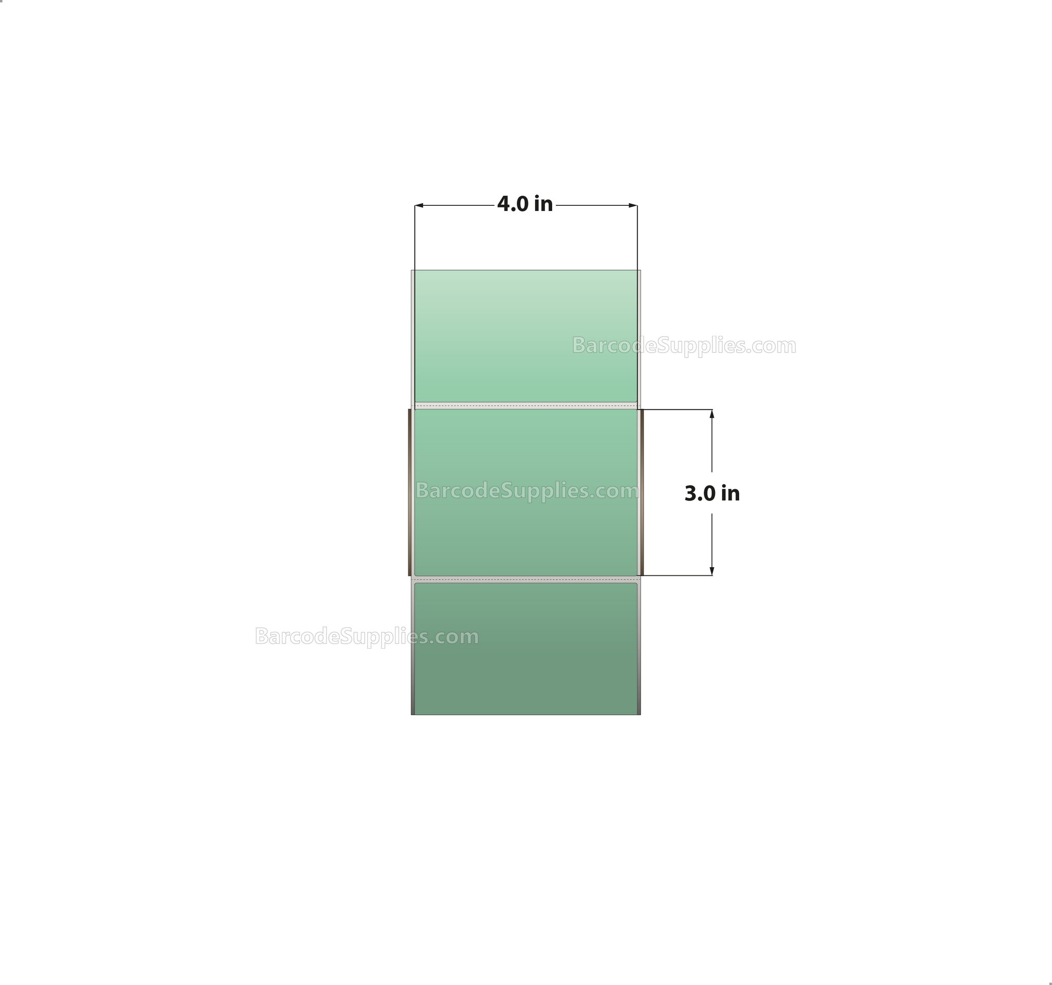 4 x 3 Direct Thermal Green Labels With Acrylic Adhesive - Perforated - 1900 Labels Per Roll - Carton Of 4 Rolls - 7600 Labels Total - MPN: RD-4-3-1900-GR