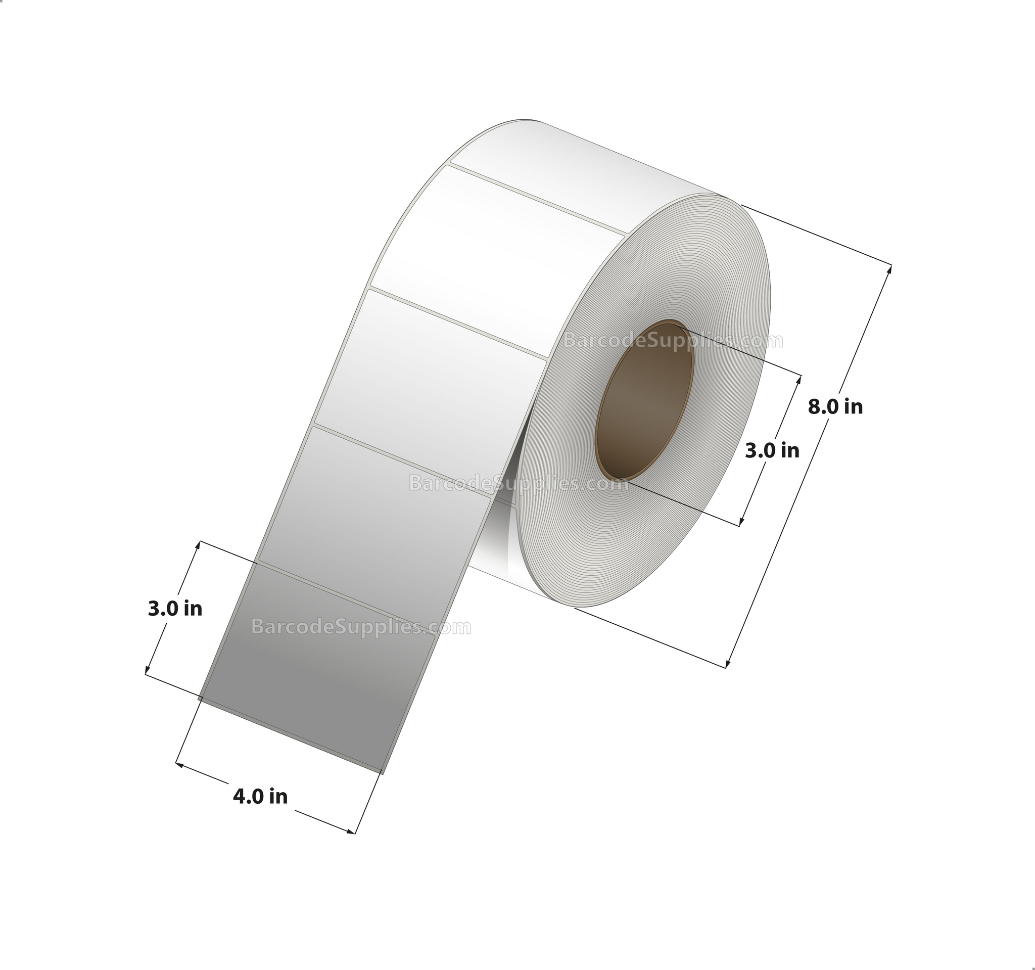 4 x 3 Direct Thermal White Labels With Rubber Adhesive - No Perforation - 2000 Labels Per Roll - Carton Of 4 Rolls - 8000 Labels Total - MPN: DT400300-3