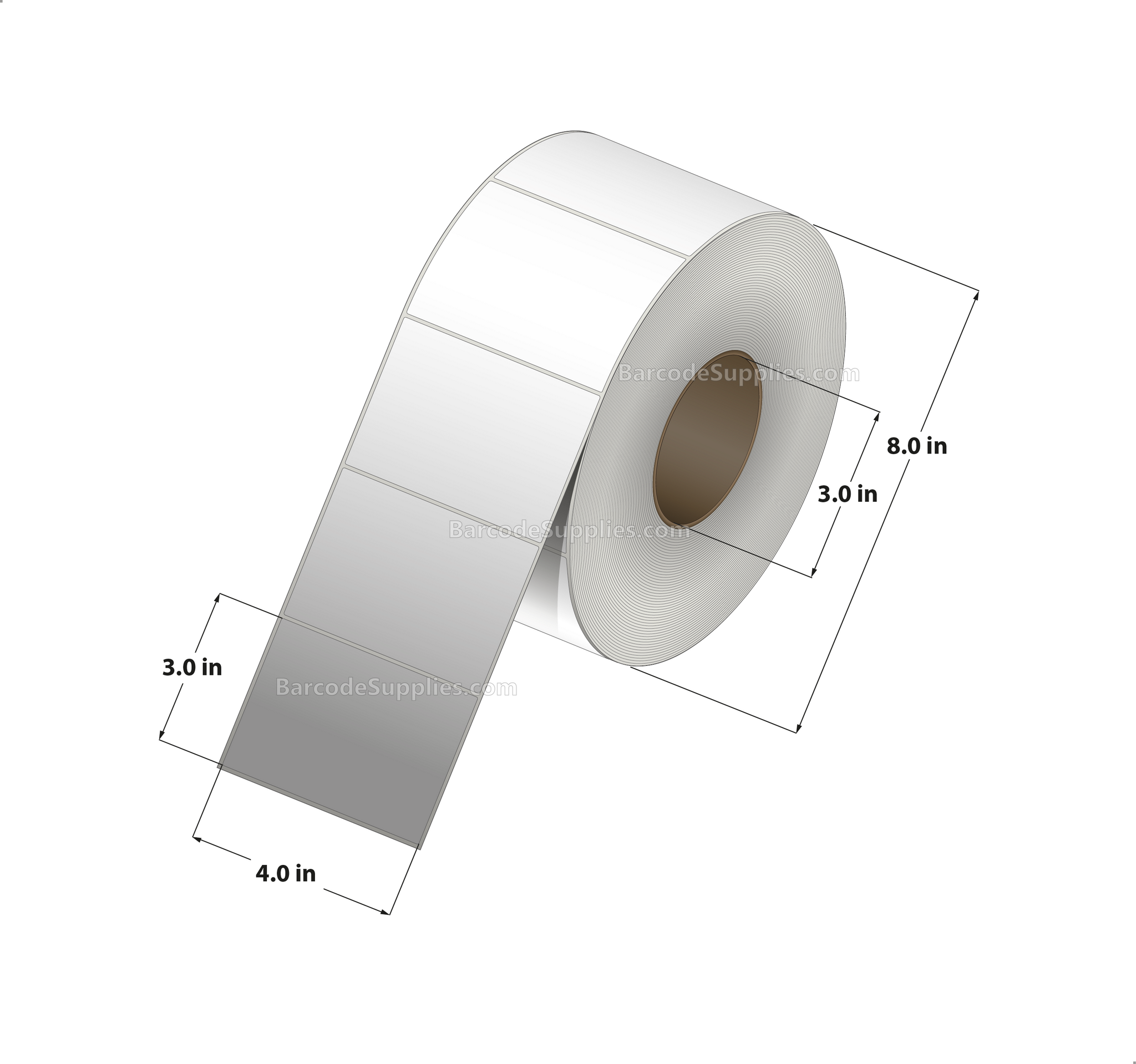 4 x 3 Thermal Transfer White Labels With Permanent Acrylic Adhesive - Not Perforated - 1900 Labels Per Roll - Carton Of 4 Rolls - 7600 Labels Total - MPN: TH43-1