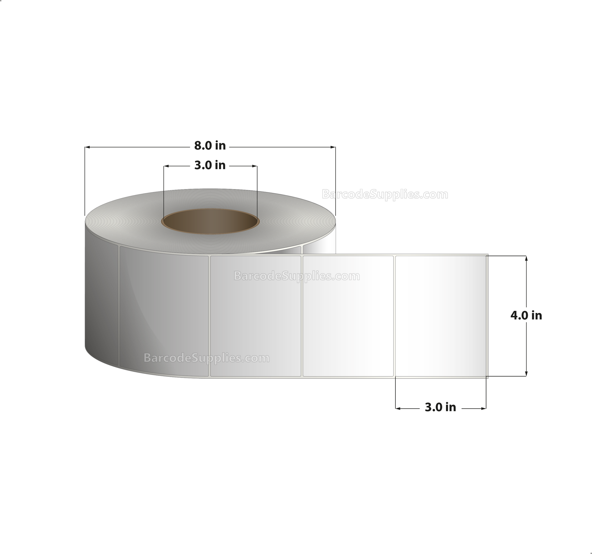 4 x 3 Direct Thermal White Labels With Rubber Adhesive - No Perforation - 2000 Labels Per Roll - Carton Of 4 Rolls - 8000 Labels Total - MPN: DT400300-3