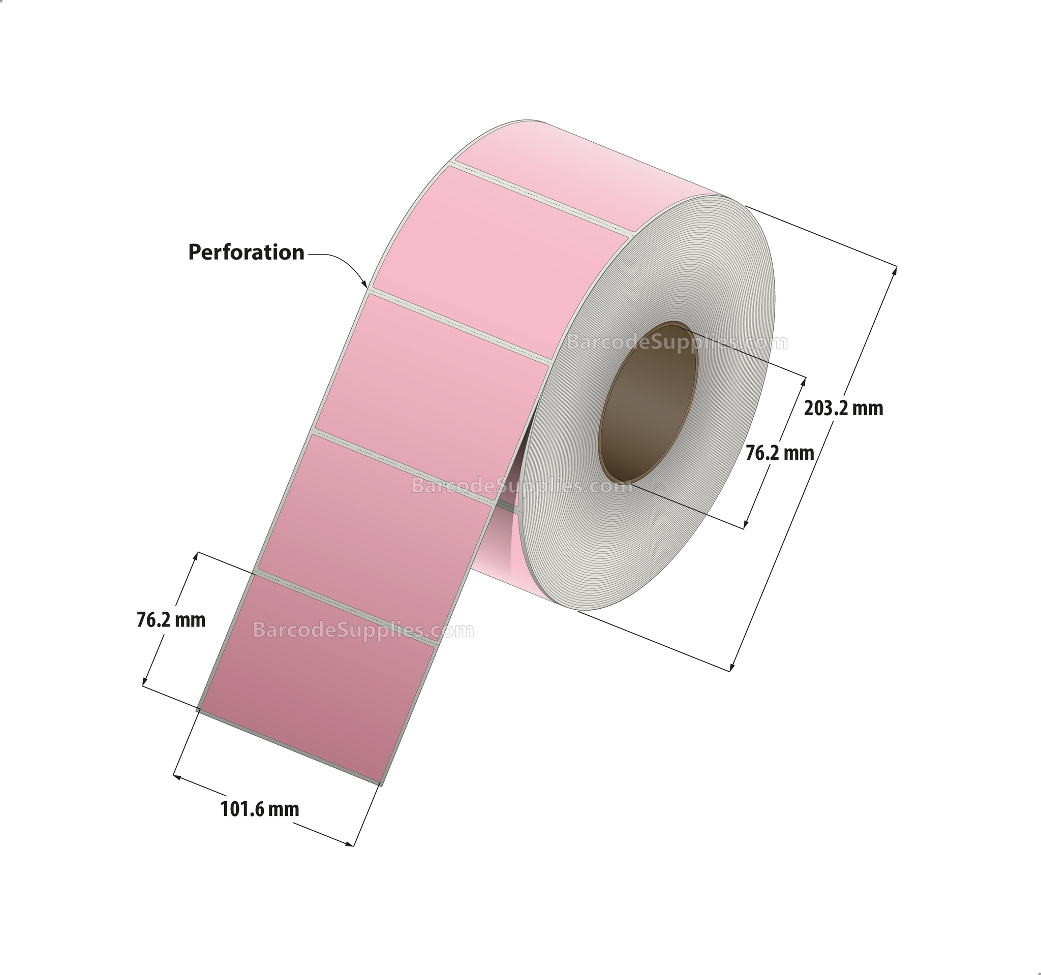 4 x 3 Thermal Transfer 196 Pink Labels With Permanent Acrylic Adhesive - Perforated - 1900 Labels Per Roll - Carton Of 4 Rolls - 7600 Labels Total - MPN: TH43-1PP