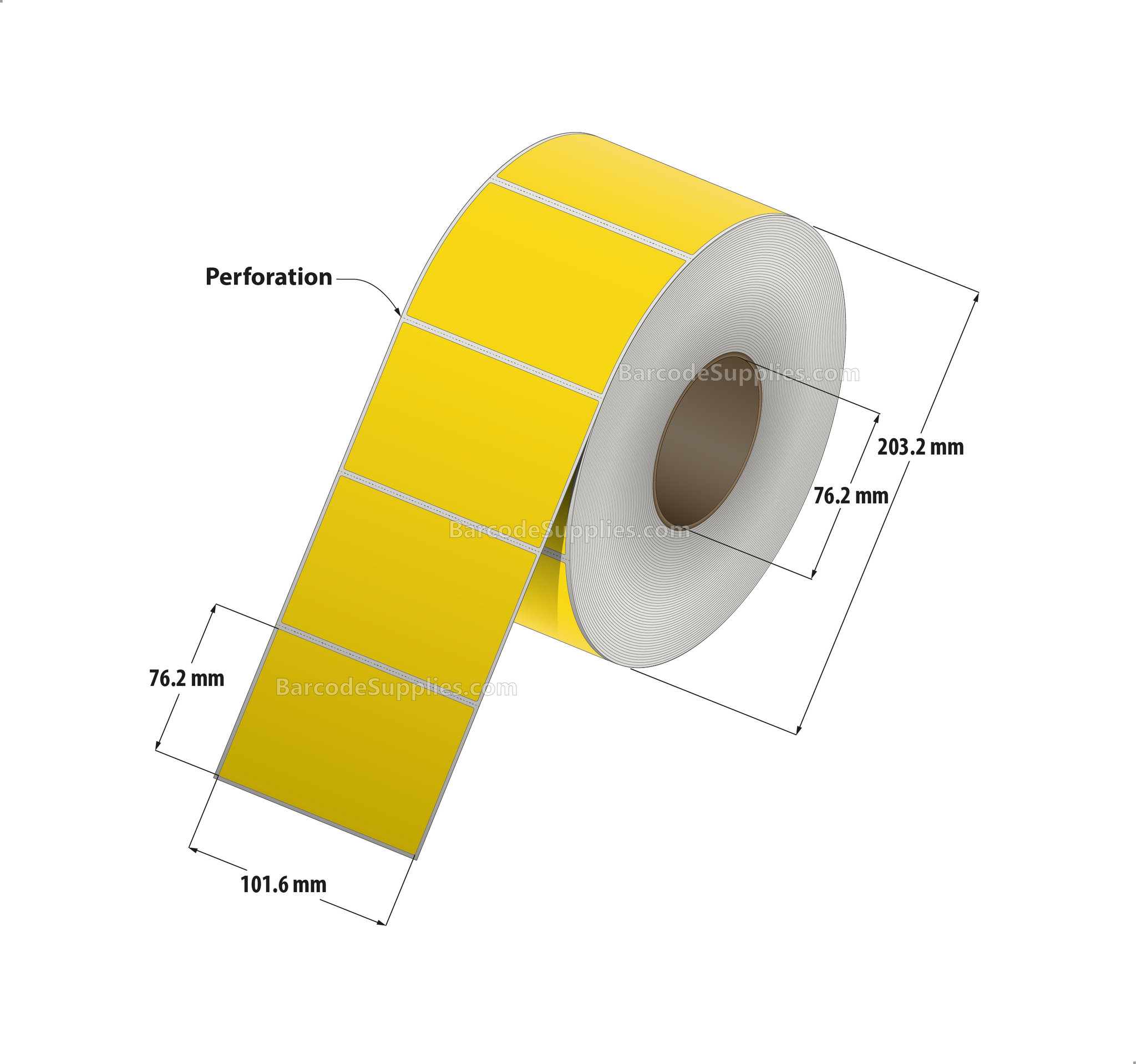 4 x 3 Thermal Transfer Pantone Yellow Labels With Permanent Adhesive - Perforated - 1900 Labels Per Roll - Carton Of 4 Rolls - 7600 Labels Total - MPN: RFC-4-3-1900-YL