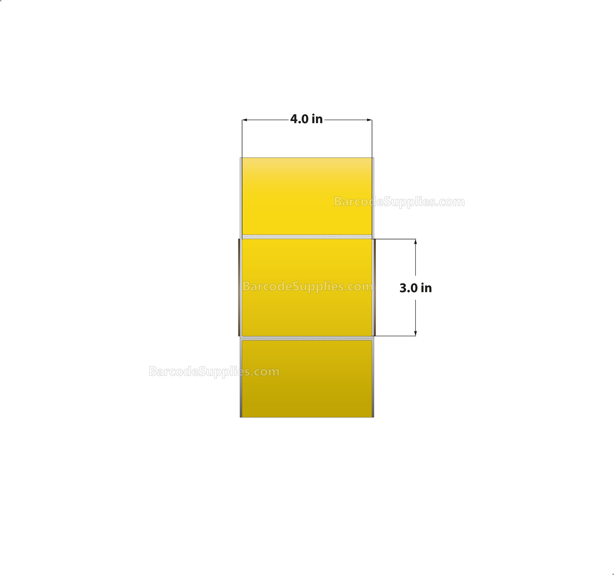 4 x 3 Direct Thermal Yellow Labels With Acrylic Adhesive - Perforated - 1900 Labels Per Roll - Carton Of 4 Rolls - 7600 Labels Total - MPN: RD-4-3-1900-YL