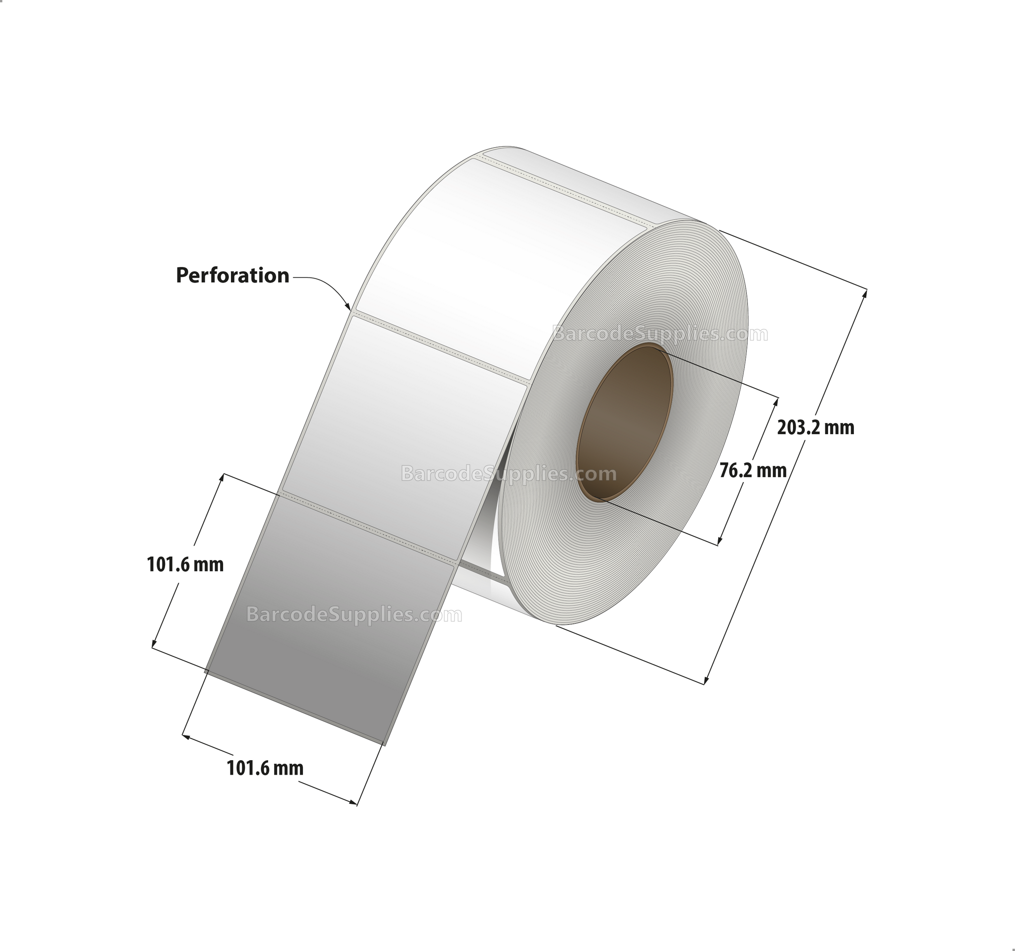 4 x 4 Direct Thermal White Labels With Acrylic Adhesive - Perforated - 1500 Labels Per Roll - Carton Of 4 Rolls - 6000 Labels Total - MPN: RDE-4-4-1500-3