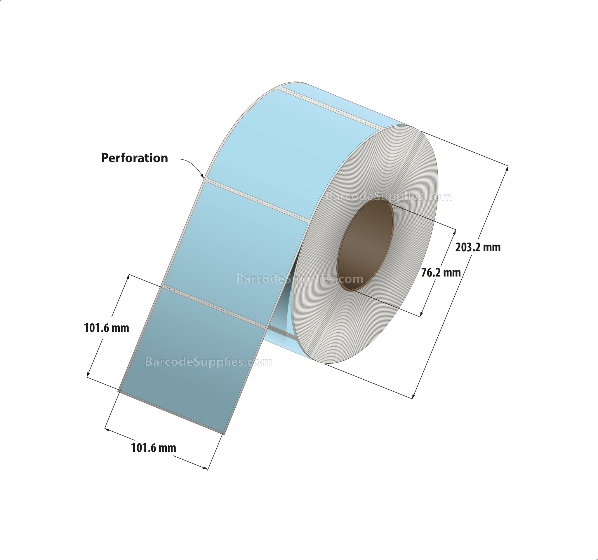 4 x 4 Thermal Transfer 290 Blue Labels With Permanent Adhesive - Perforated - 1500 Labels Per Roll - Carton Of 4 Rolls - 6000 Labels Total - MPN: RFC-4-4-1500-BL