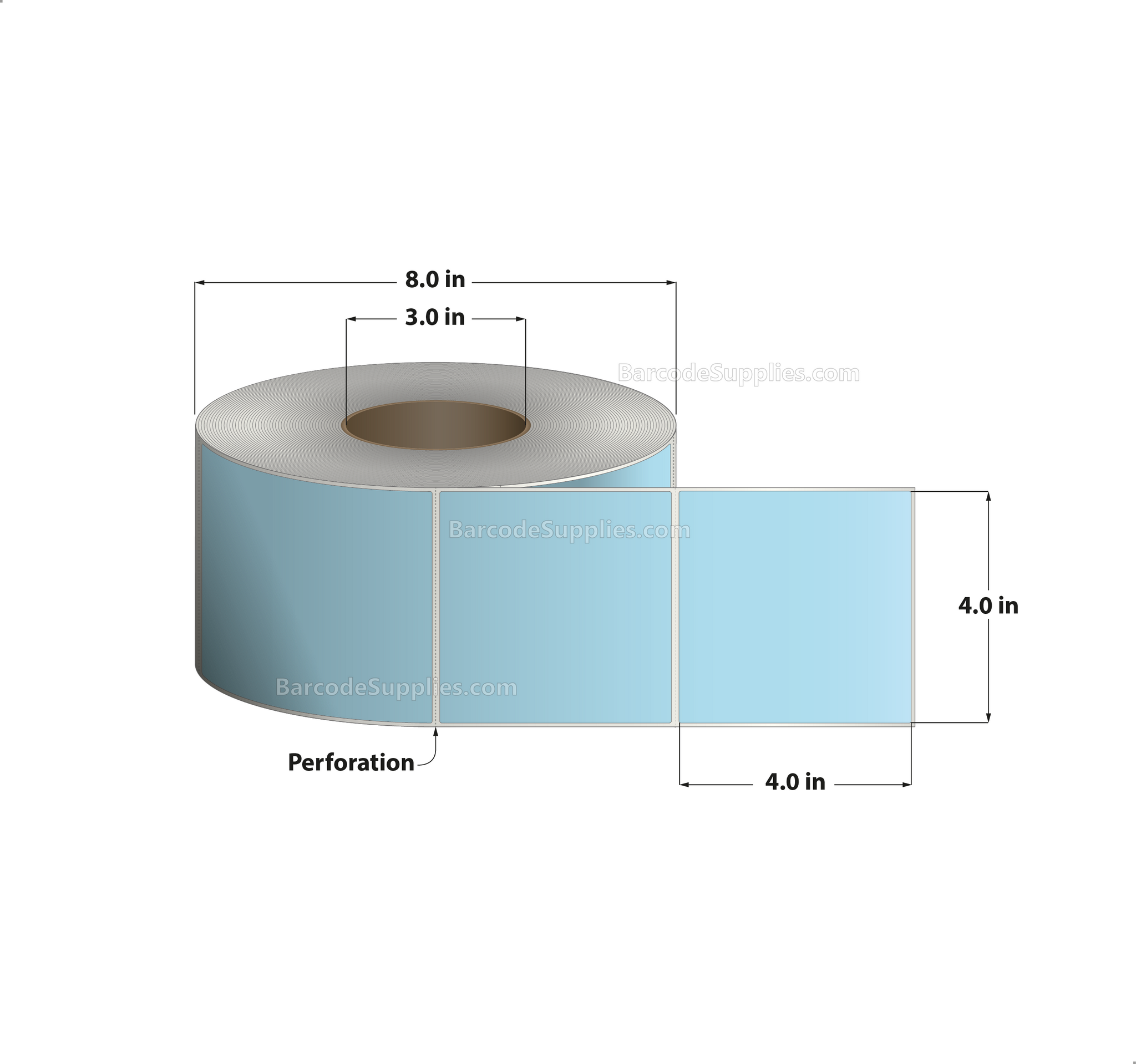 4 x 3 Thermal Transfer 2975 Blue Labels With Permanent Acrylic Adhesive - Perforated - 1900 Labels Per Roll - Carton Of 4 Rolls - 7600 Labels Total - MPN: TH43-1PBL