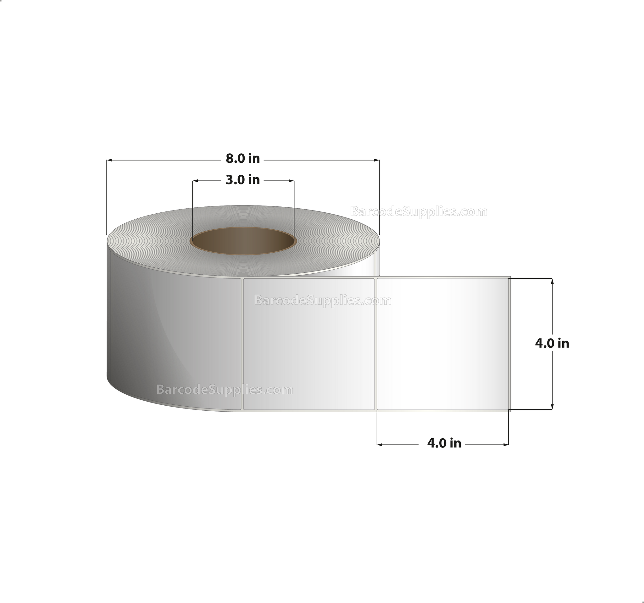 4 x 4 Thermal Transfer White Labels With Rubber Adhesive - No Perforation - 1500 Labels Per Roll - Carton Of 4 Rolls - 6000 Labels Total - MPN: CTT400400-3