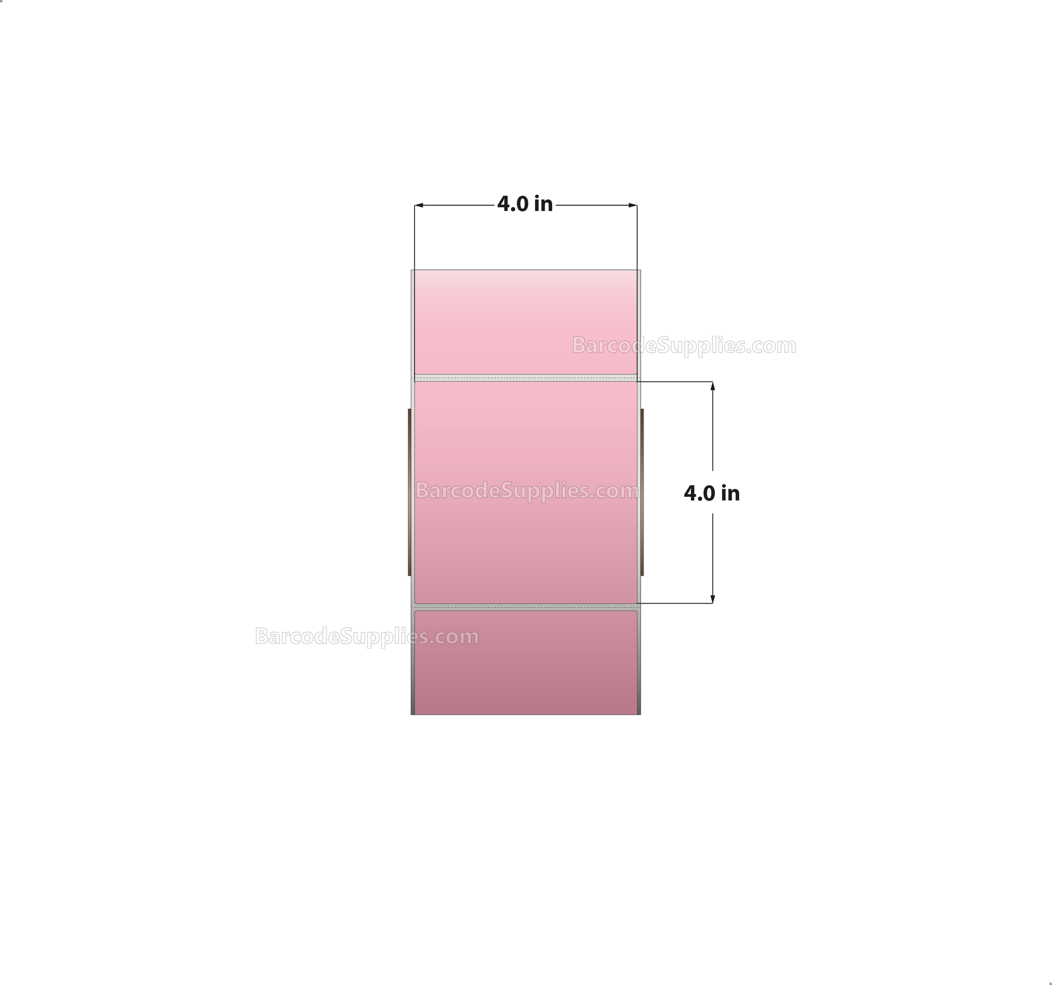4 x 4 Thermal Transfer 196 Pink Labels With Permanent Acrylic Adhesive - Perforated - 1500 Labels Per Roll - Carton Of 4 Rolls - 6000 Labels Total - MPN: TH44-1PP