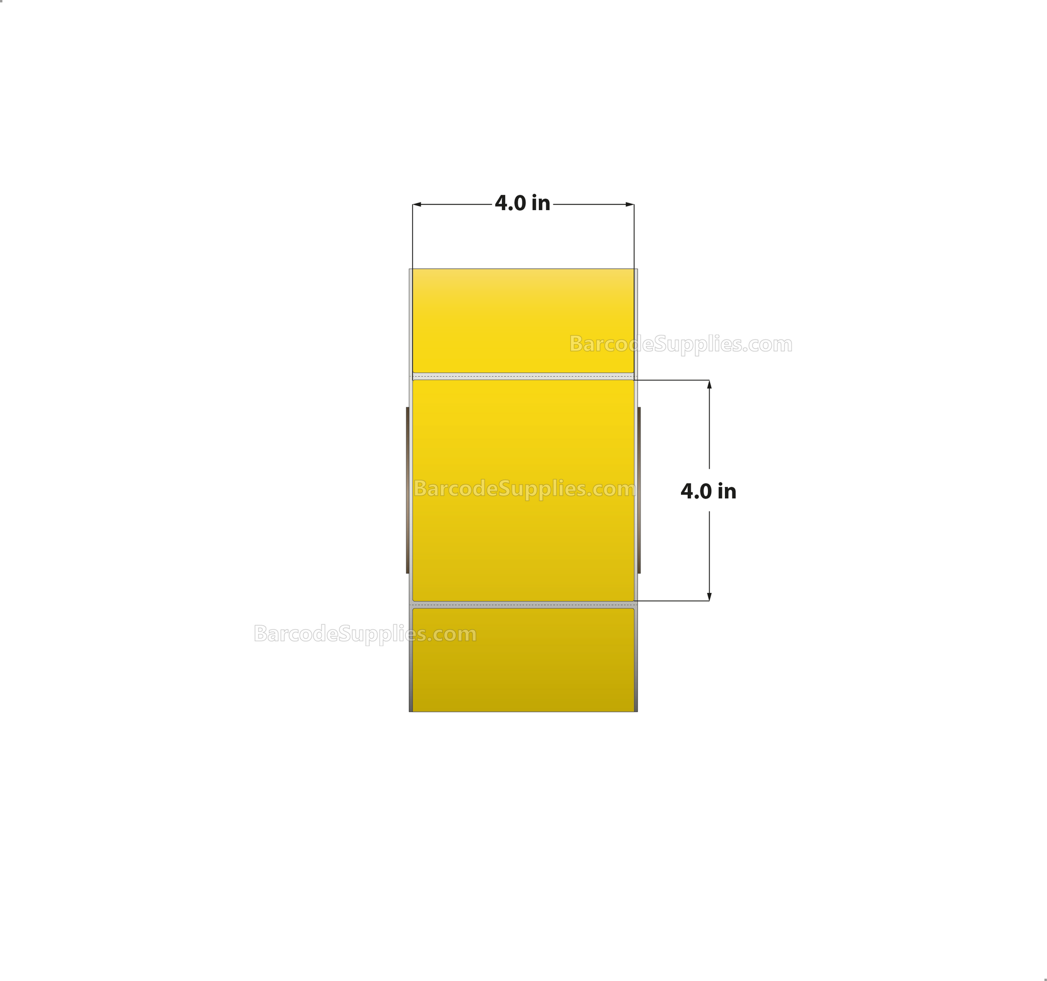 4 x 4 Thermal Transfer Pantone Yellow Labels With Permanent Adhesive - Perforated - 1500 Labels Per Roll - Carton Of 4 Rolls - 6000 Labels Total - MPN: RFC-4-4-1500-YL