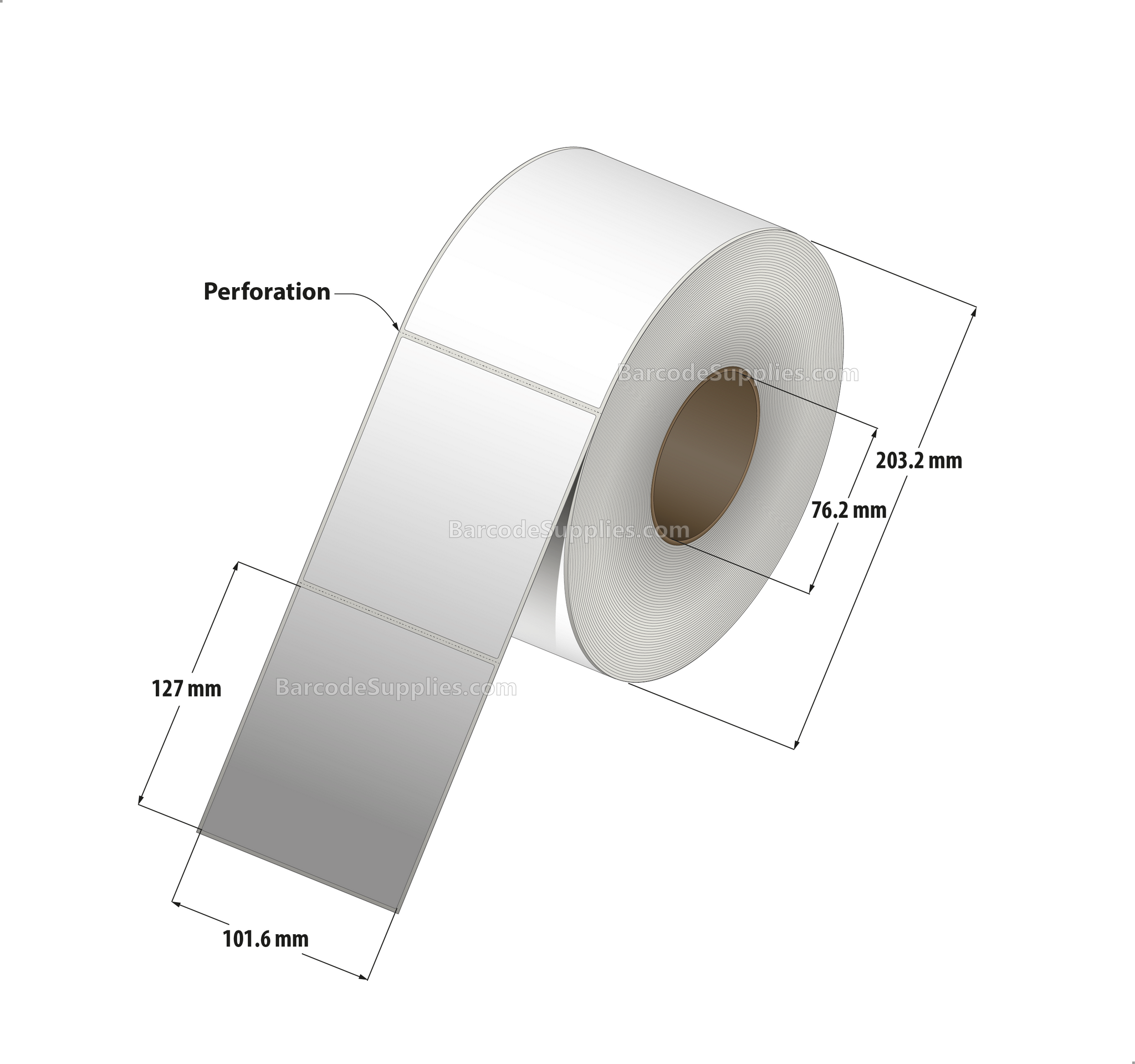 Products 4 x 5 Thermal Transfer White Labels With Permanent Adhesive - Perforated - 1200 Labels Per Roll - Carton Of 4 Rolls - 4800 Labels Total - MPN: RT-4-5-1200-3