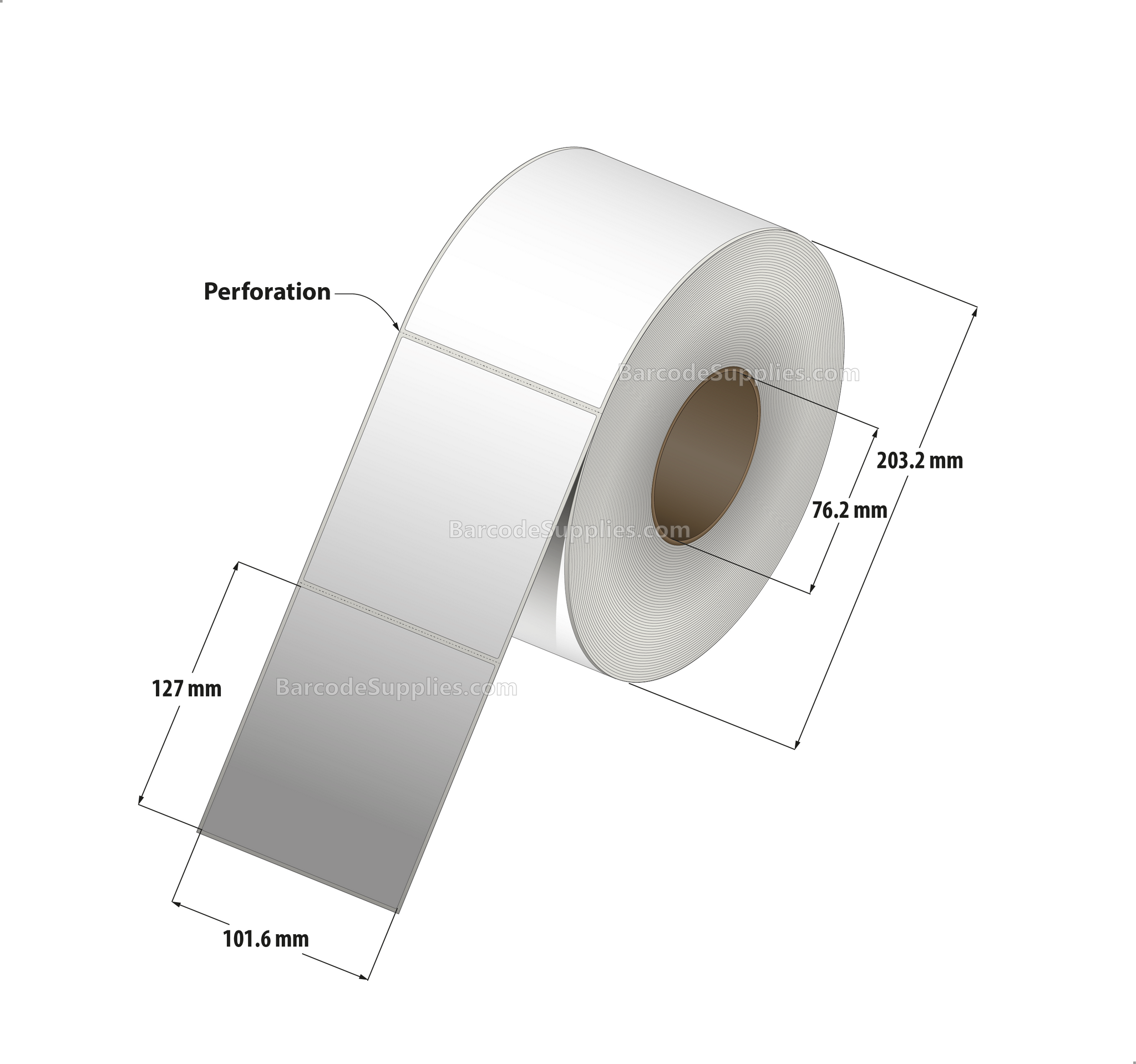 4 x 5 Thermal Transfer White Labels With Permanent Acrylic Adhesive - Perforated - 1250 Labels Per Roll - Carton Of 4 Rolls - 5000 Labels Total - MPN: TH45-1P