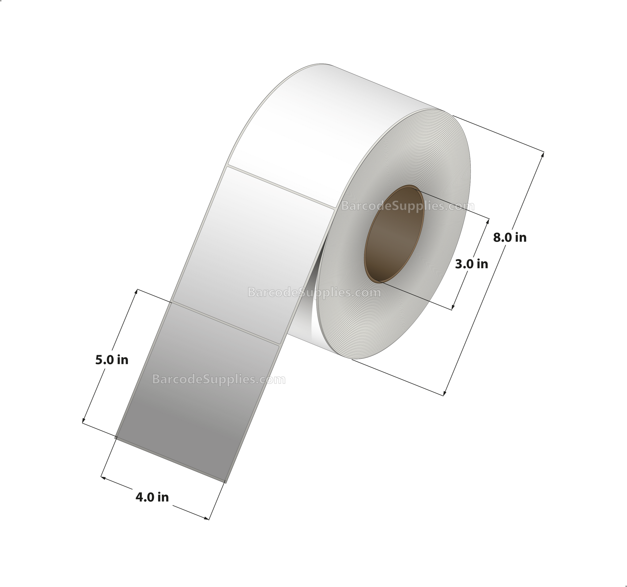 4 x 5 Thermal Transfer White Labels With Permanent Acrylic Adhesive - Not Perforated - 1250 Labels Per Roll - Carton Of 4 Rolls - 5000 Labels Total - MPN: TH45-1