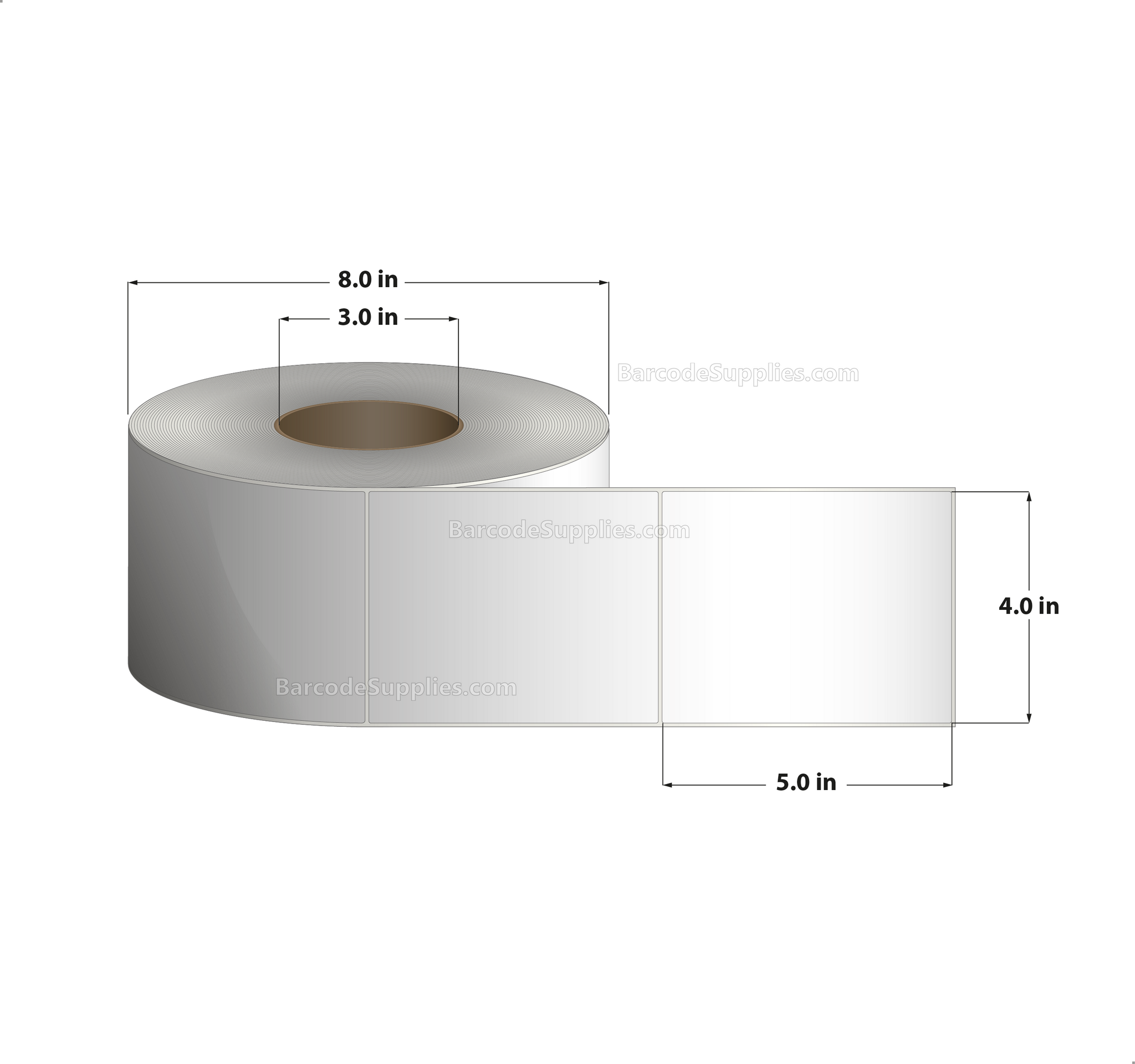 4 x 5 Thermal Transfer White Labels With Permanent Acrylic Adhesive - Not Perforated - 1250 Labels Per Roll - Carton Of 4 Rolls - 5000 Labels Total - MPN: TH45-1