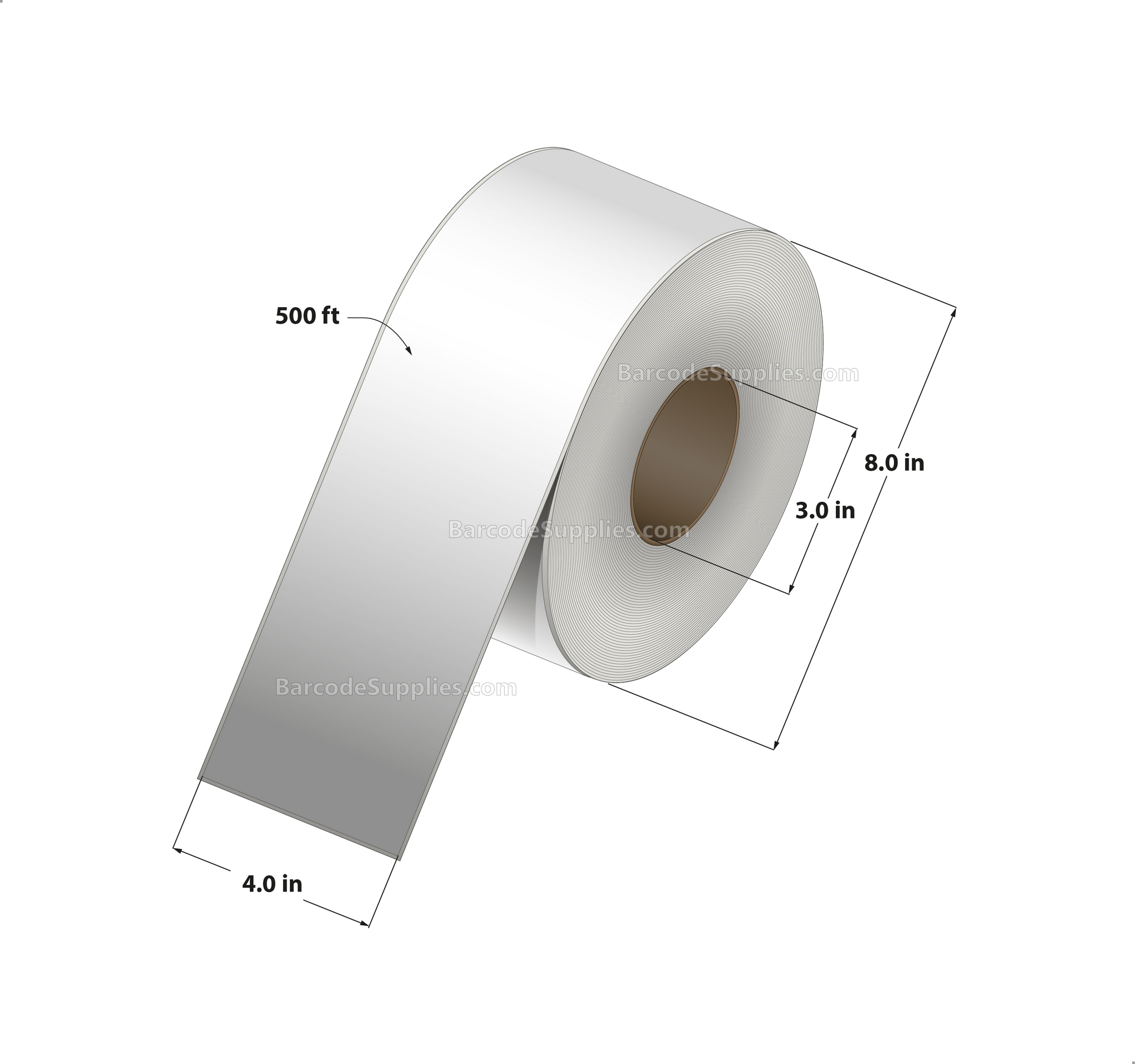 Products 4 x 500' Direct Thermal White Labels With Acrylic Adhesive - No Perforation - 1 Labels Per Roll - Carton Of 4 Rolls - 4 Labels Total - MPN: RD-4-500-1-3*