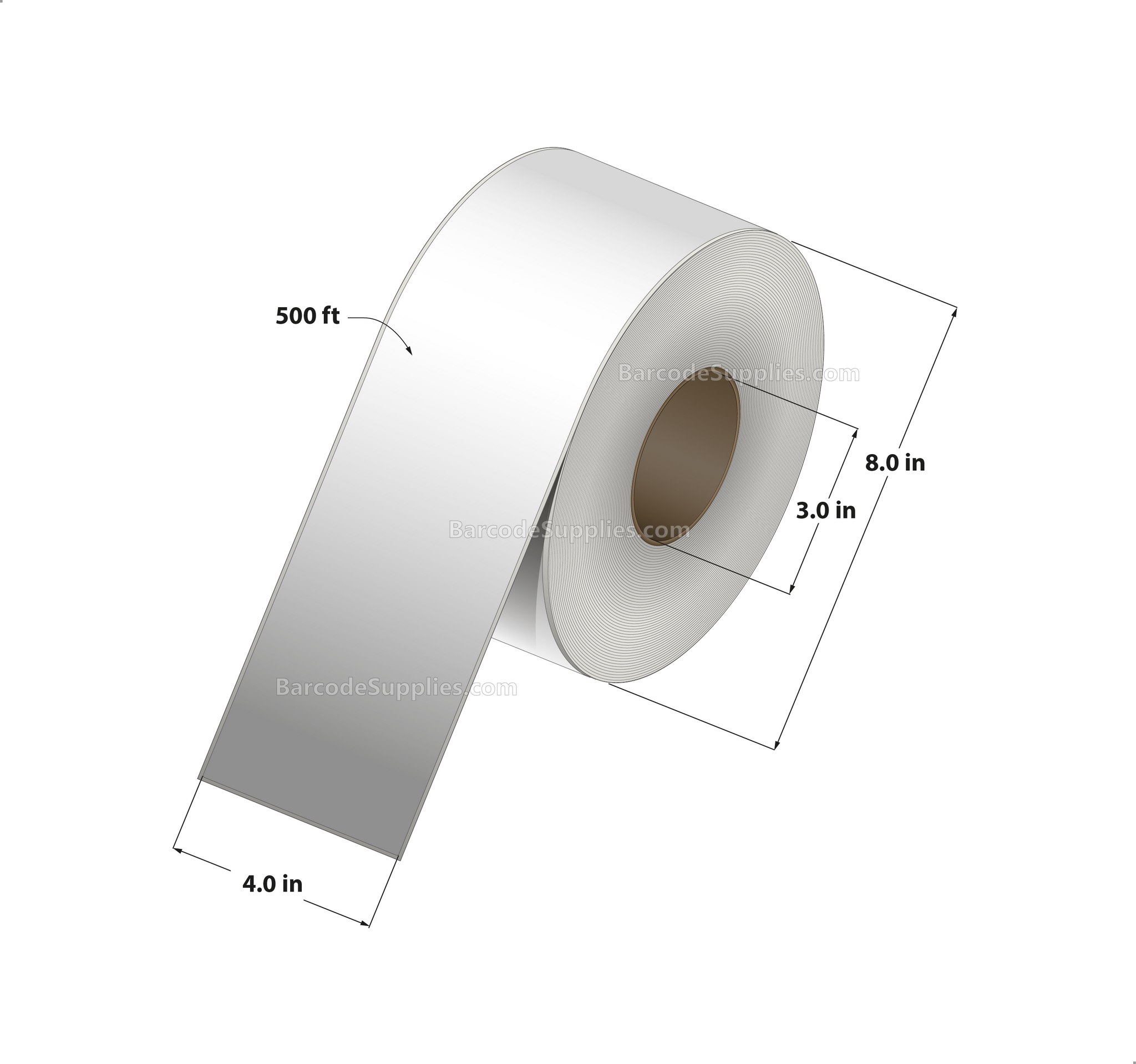 4 x 500' Thermal Transfer White Labels With Permanent Adhesive - No Perforation - 1 Labels Per Roll - Carton Of 4 Rolls - 4 Labels Total - MPN: RT-4-500-1-3