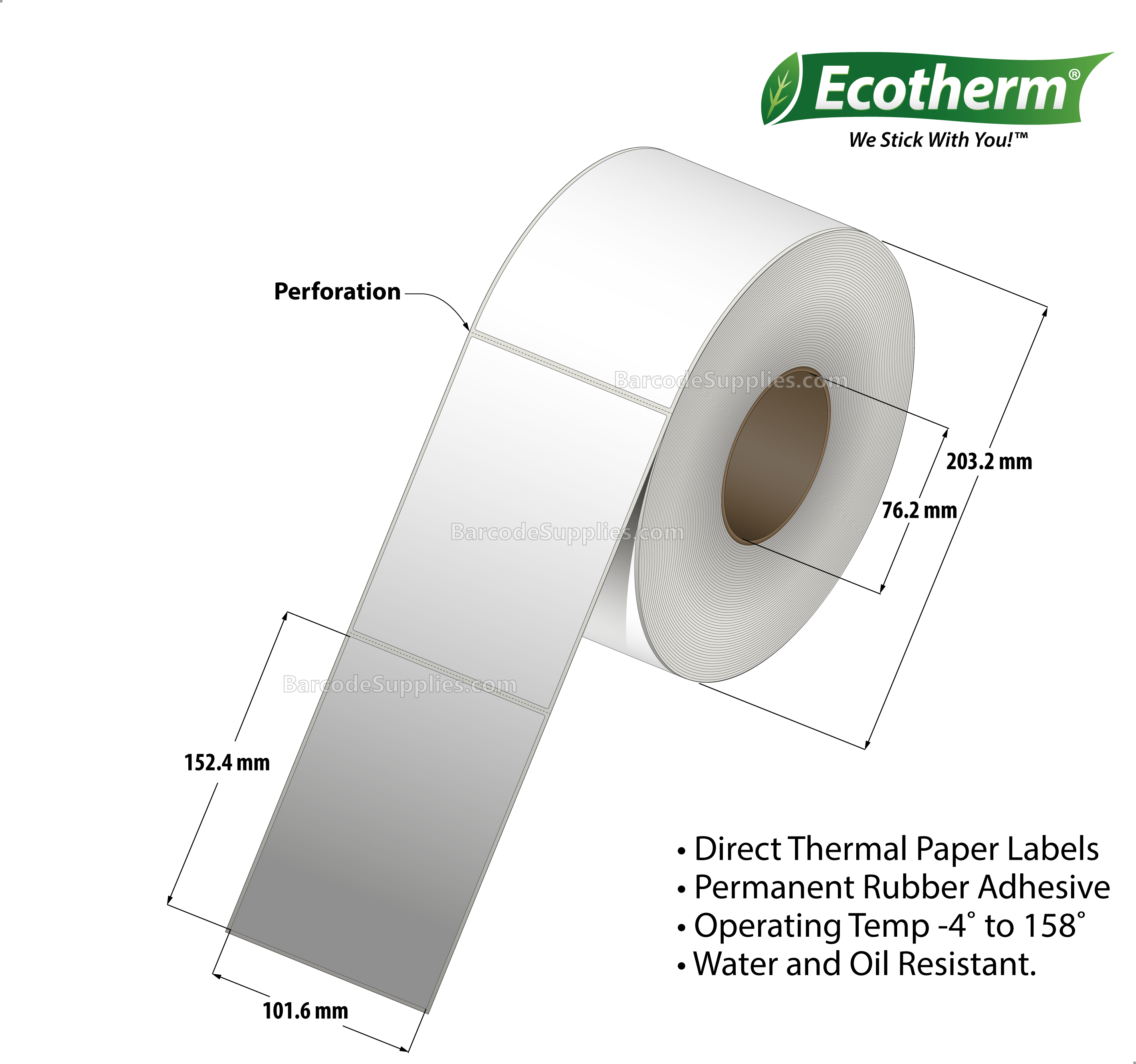 4 x 6 Direct Thermal White Labels With Rubber Adhesive - Perforated - 1180 Labels Per Roll - Carton Of 4 Rolls - 4720 Labels Total - MPN: DT8400600-3P-4