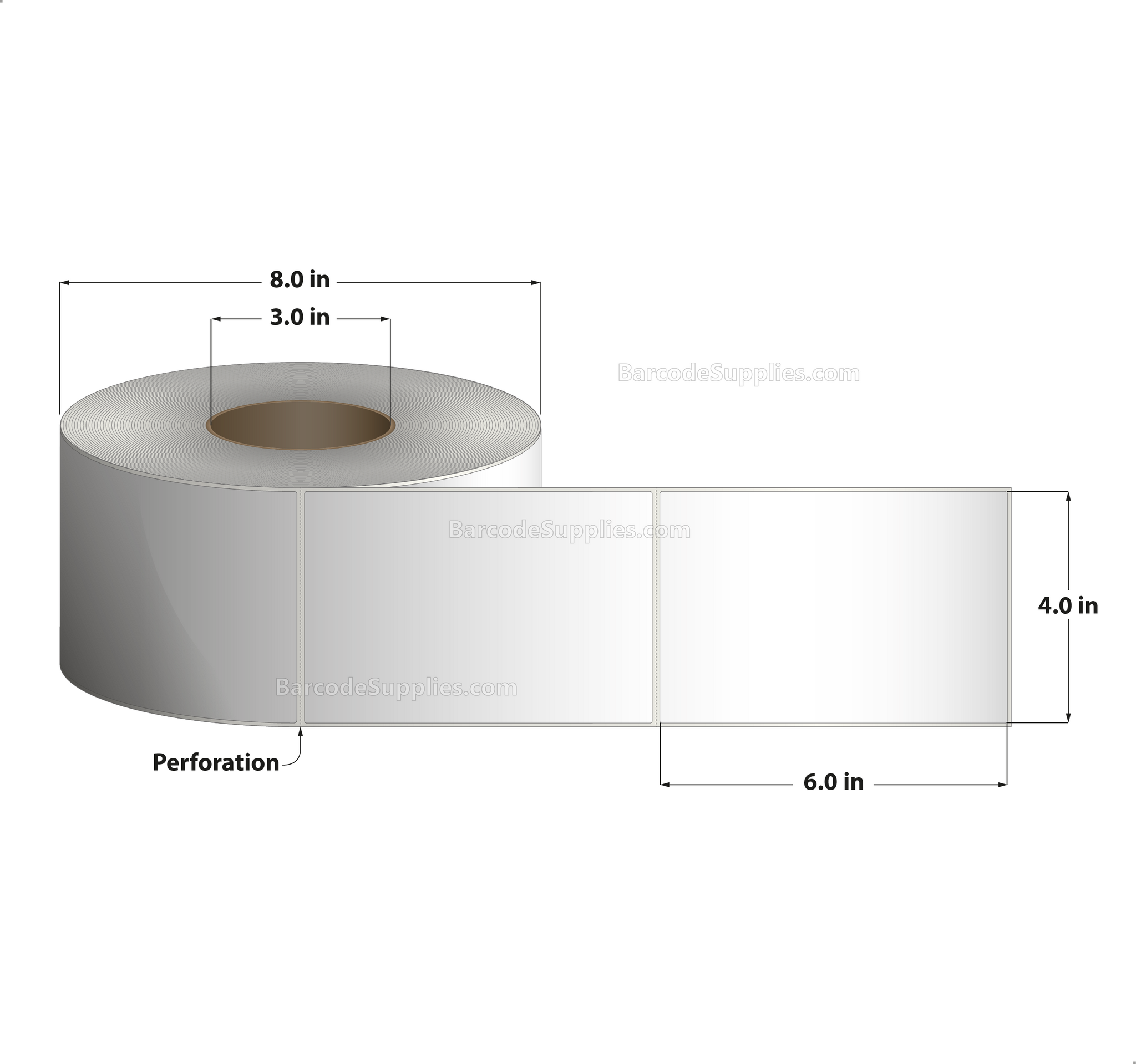 4 x 6 Direct Thermal White Labels With Acrylic Adhesive - Perforated - 1000 Labels Per Roll - Carton Of 4 Rolls - 4000 Labels Total - MPN: RD-4-6-1000-3 - BarcodeSource, Inc.
