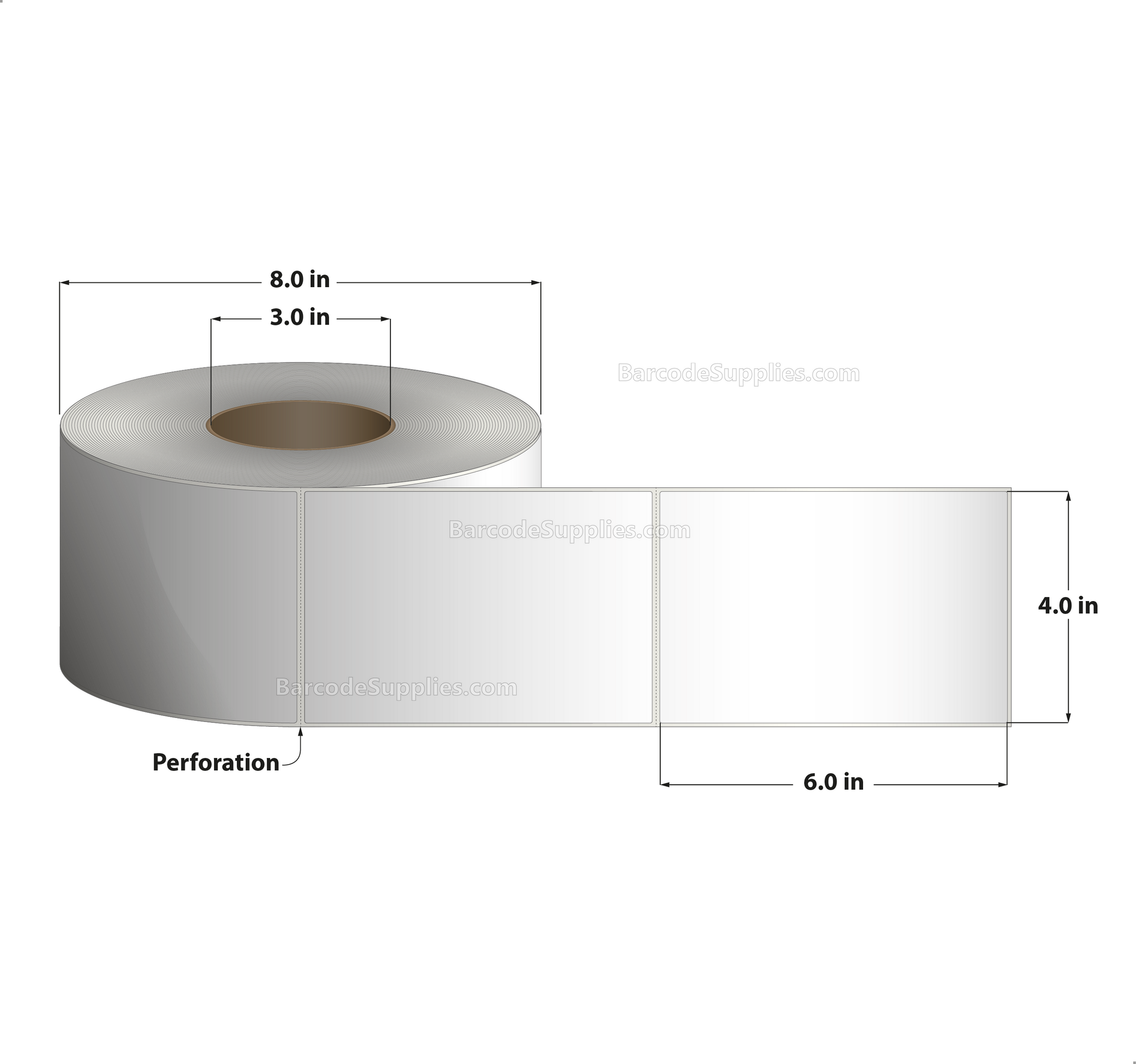 4 x 6 Direct Thermal White Labels With Acrylic Adhesive - Perforated - 1000 Labels Per Roll - Carton Of 4 Rolls - 4000 Labels Total - MPN: RDE-4-6-1000-3