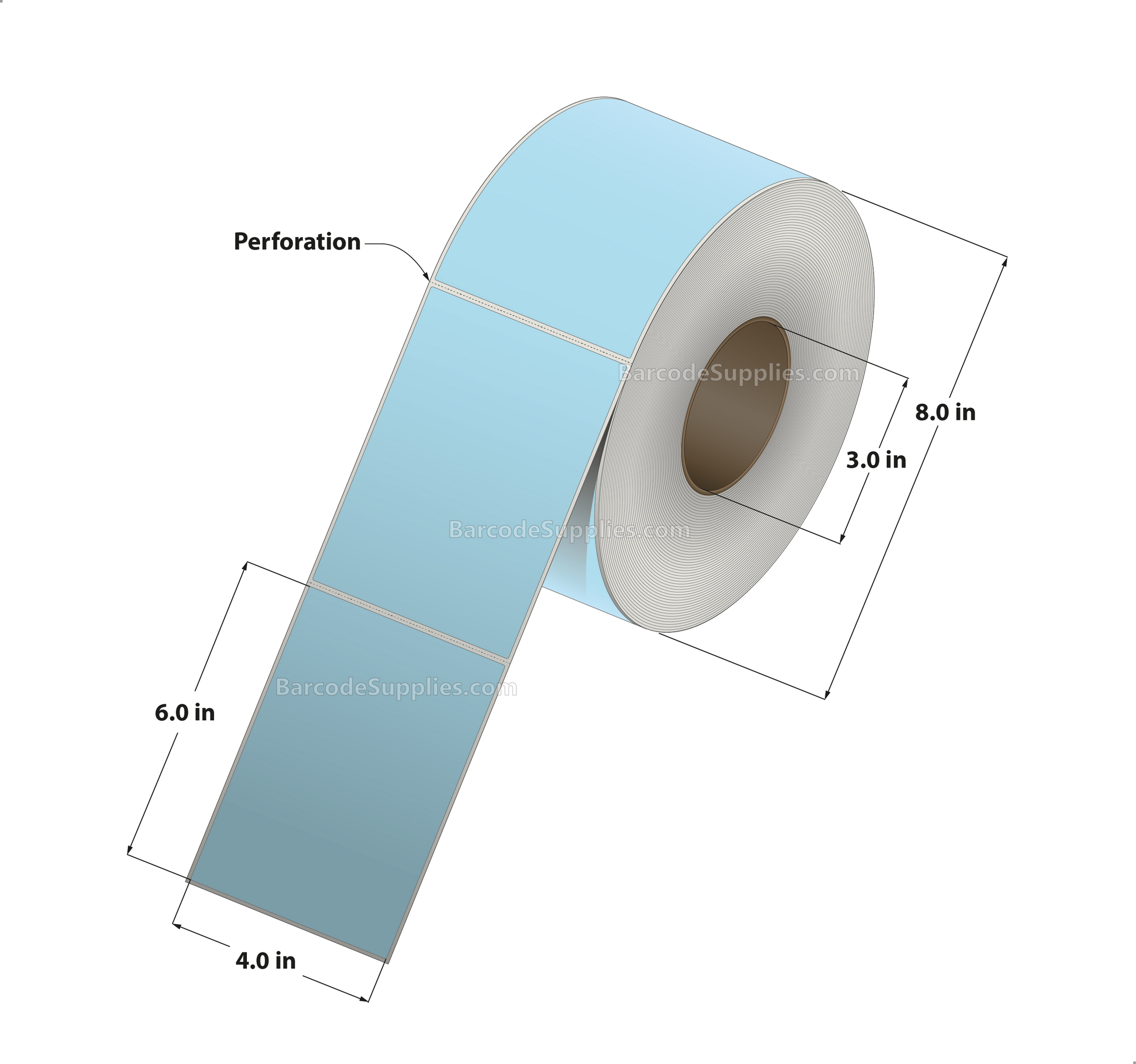 4 x 6 Thermal Transfer 290 Blue Labels With Permanent Adhesive - Perforated - 1000 Labels Per Roll - Carton Of 4 Rolls - 4000 Labels Total - MPN: RFC-4-6-1000-BL